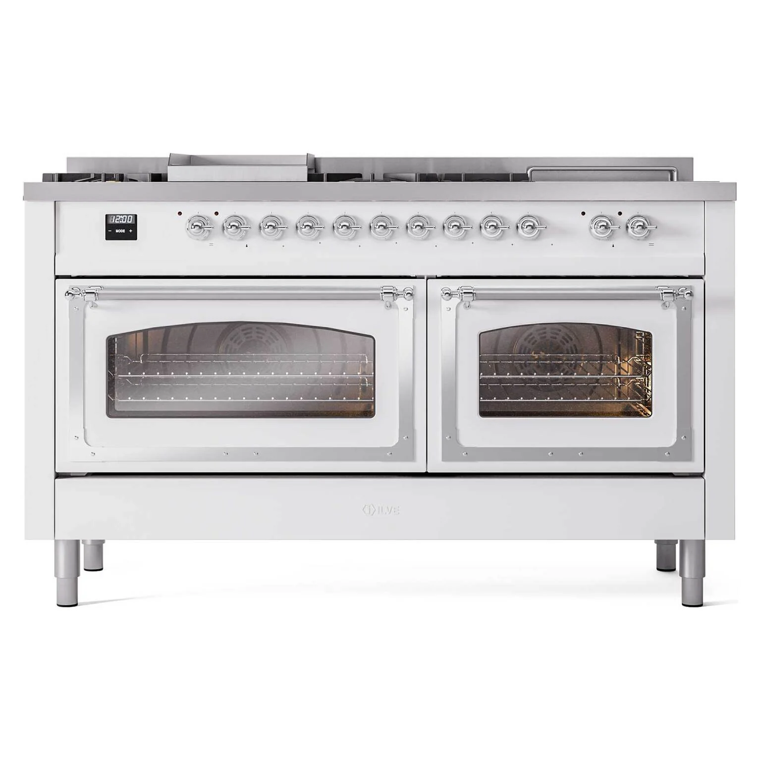 ILVE 60-Inch Nostalgie II Noblesse Dual Fuel Range with 7 Sealed Burners, Griddle, French Top, and Triple Glass Door Oven in Custom RAL with Chrome Trim (UN60FSNMPRAC)