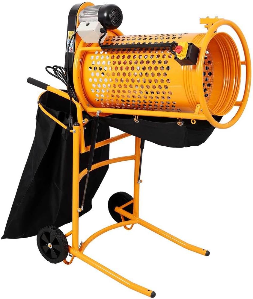 360W Foldable Electric Rotary Soil Sieve Machine, 110V/60Hz, Heavy Duty Galvanized Screen for Compost, Gravel, Dirt, Sand, and Rocks, Portable with Wheels