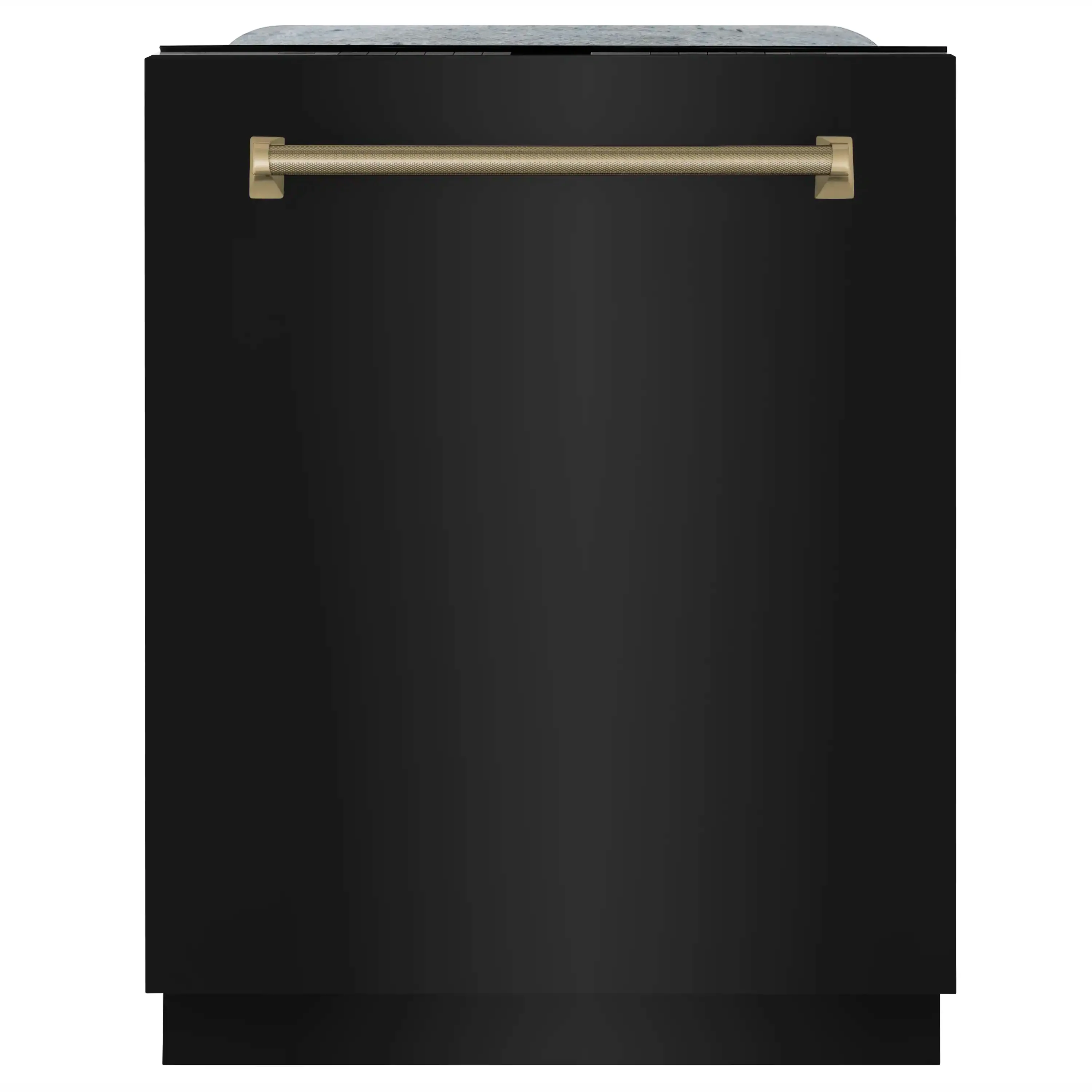 ZLINE Autograph 24-Inch Monument Dishwasher in Black Stainless Steel with Champagne Bronze Helix Handle, 45dBa (DWMTZ-BS-24-KCB)
