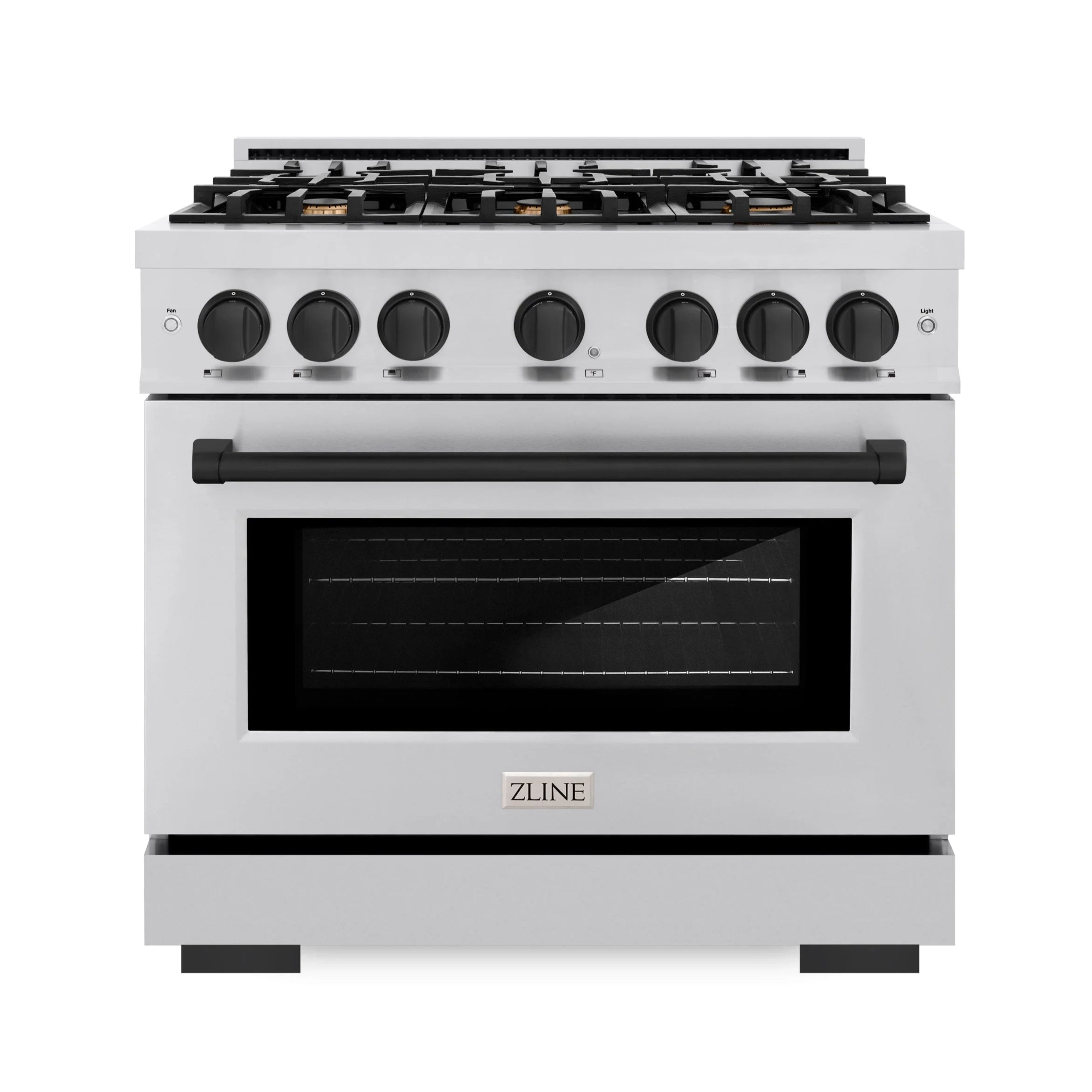 ZLINE Autograph Edition 36-Inch Select Series Gas Range with 6 Gas Burner Cooktop and 5.2 Cu. Ft. Gas Convection Oven in Stainless Steel and Matte Black Accents (HGRZ-36-MB)