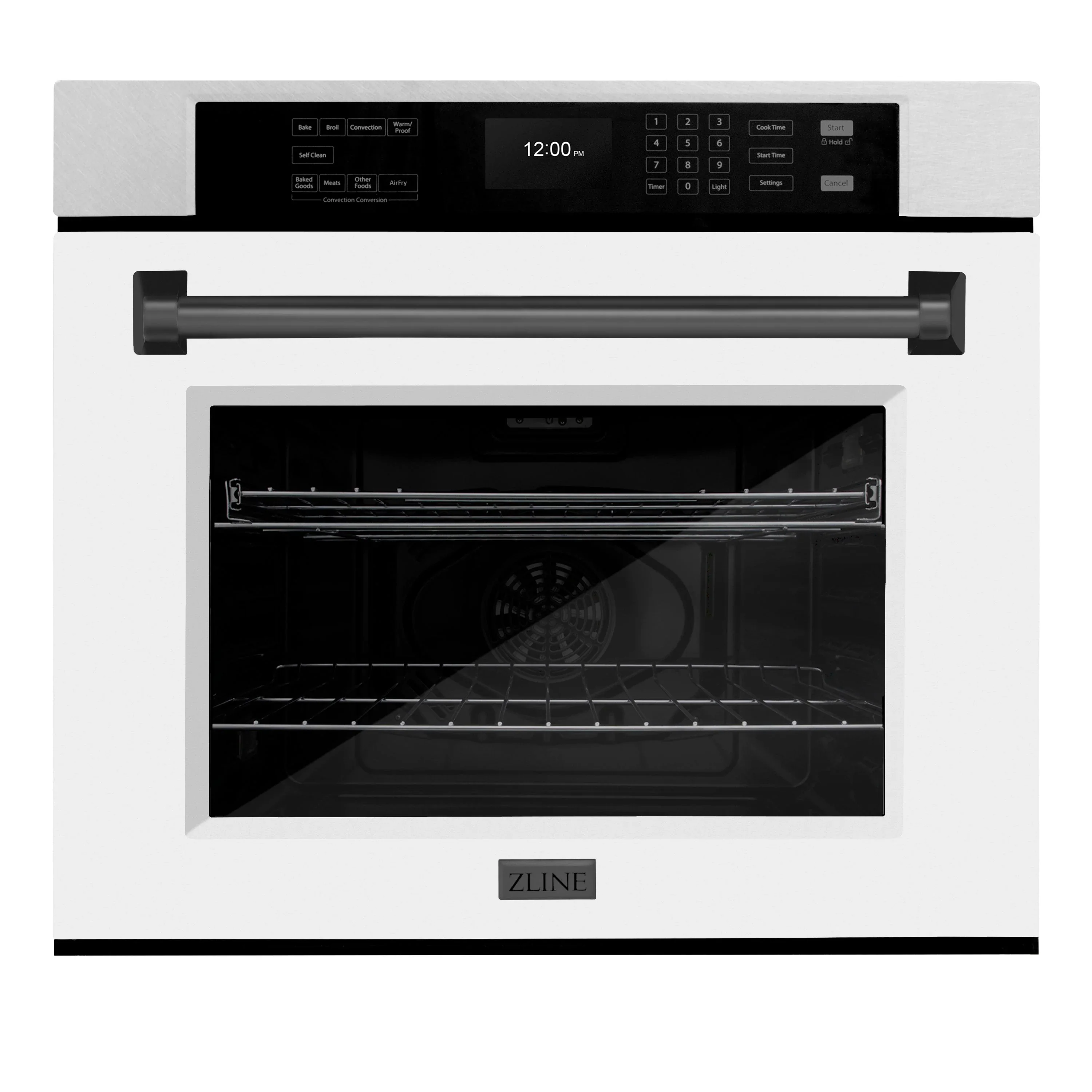 ZLINE 30-Inch Autograph Edition Professional True Convection Single Wall Oven with Air Fry and Self Clean in Satin Stainless Steel with White Matte Door and Matte Black Handle (WASSZ-WM-30-MB)