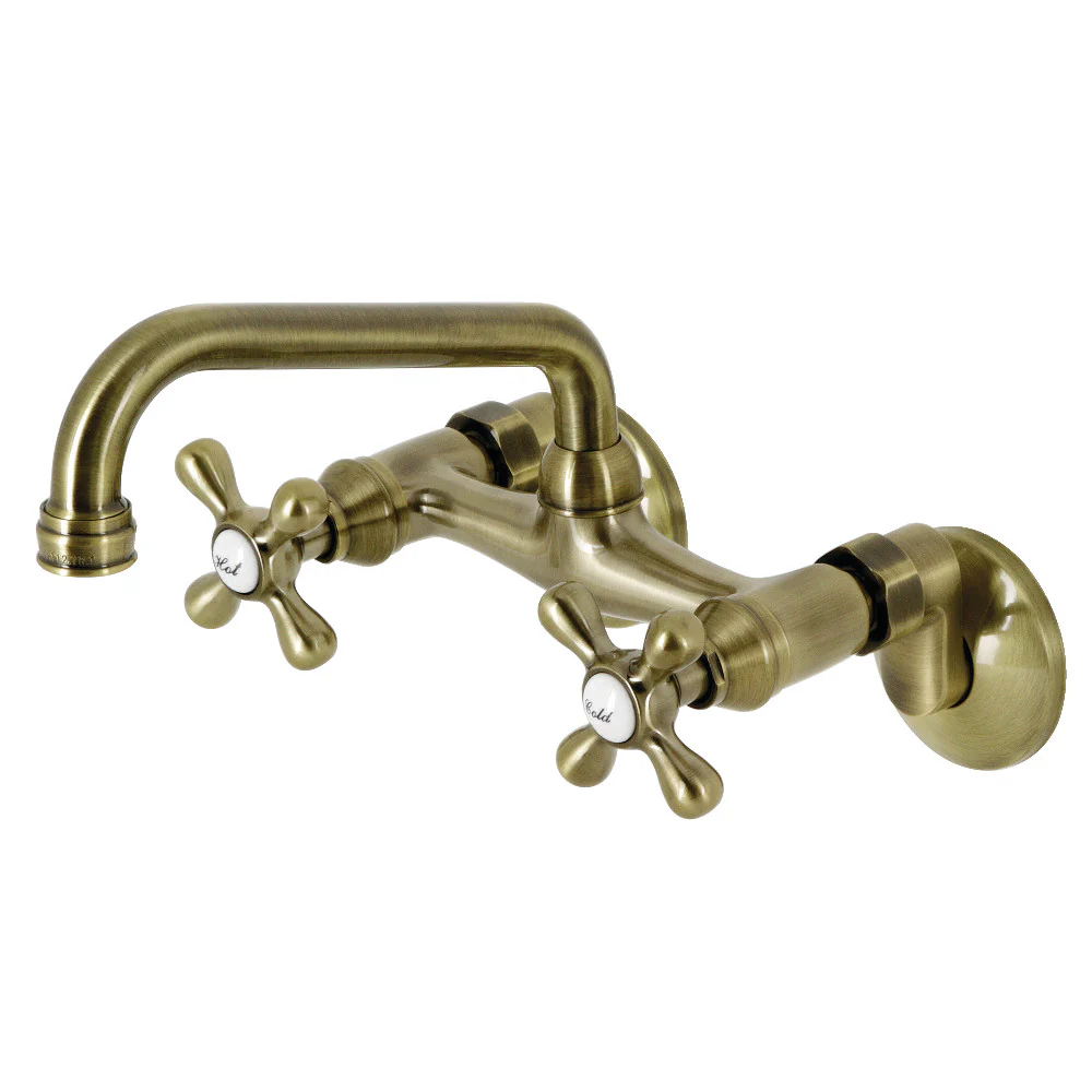Kingston Brass Kingston Double-Handle Wall-Mount Bridge Kitchen Faucet, Antique Brass (KS213AB)