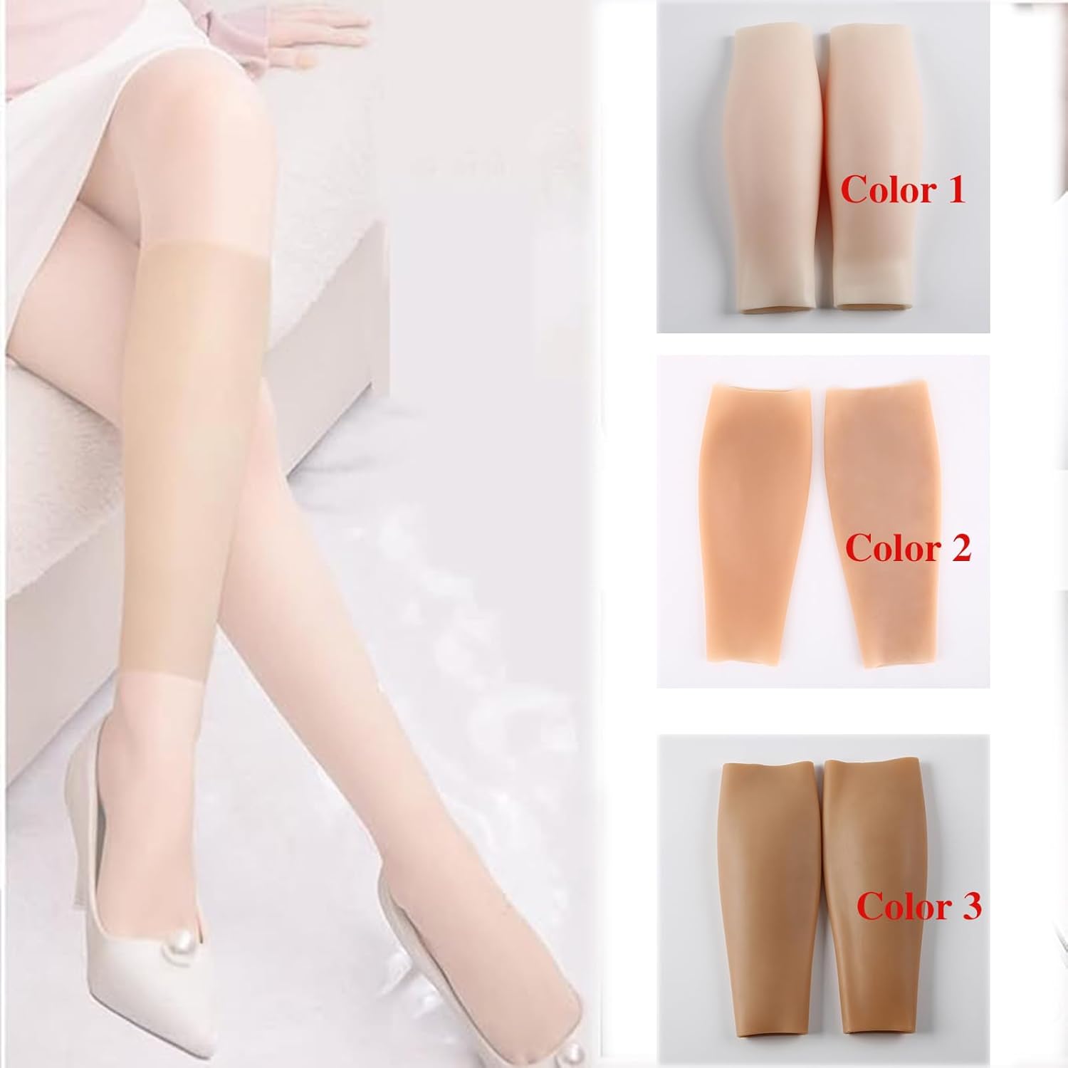 1Pair Silicone Leg Enhance Fake Calf Pads Arms Shaper Leg Correctors for Crooked or Thin Legs Covering Scars,Color 2,S
