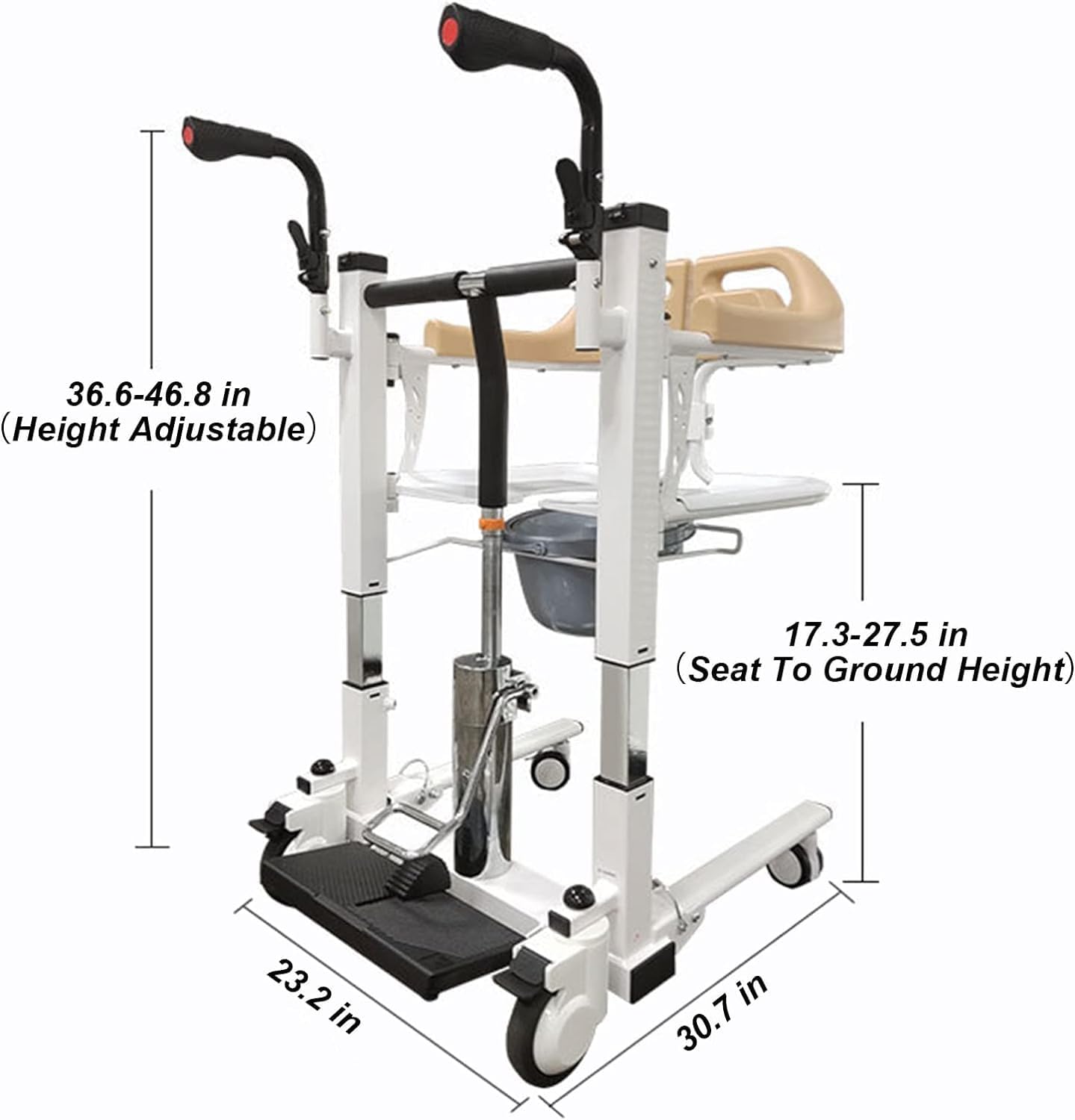 Transport Hydraulic Patient Lift for Home Multi-Function Transfer Lifter Commode Wheelchair w/180° Split Seat and Potty Transport Shower Chair for Elderly Disabled (Grey)