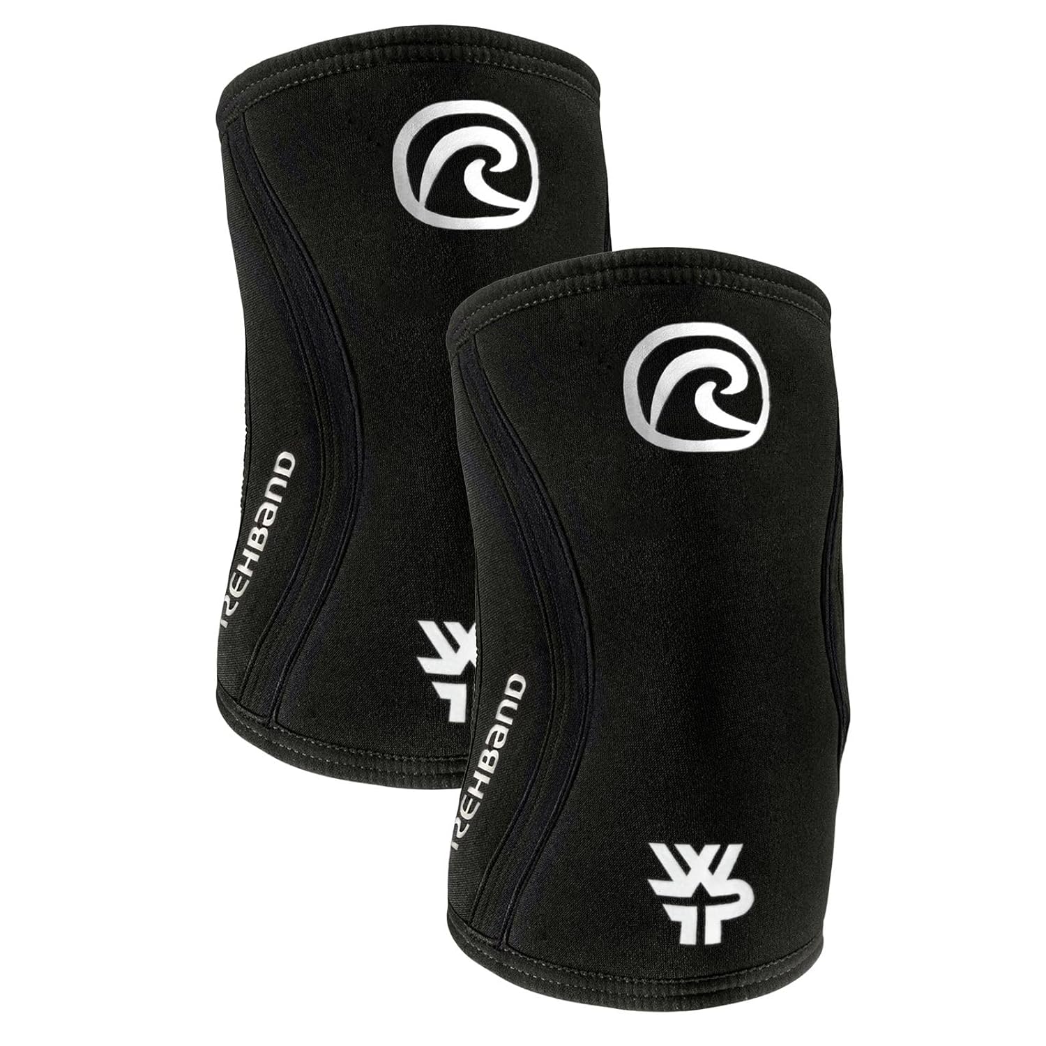 Rehband x World Fitness Project Elbow Compression Sleeve, 5mm Neoprene Elbow Sleeves for Weightlifting, Anatomical Design, WFP edition, Elbow Support Unisex, Colour:Black - 1 Pair, Size:Medium