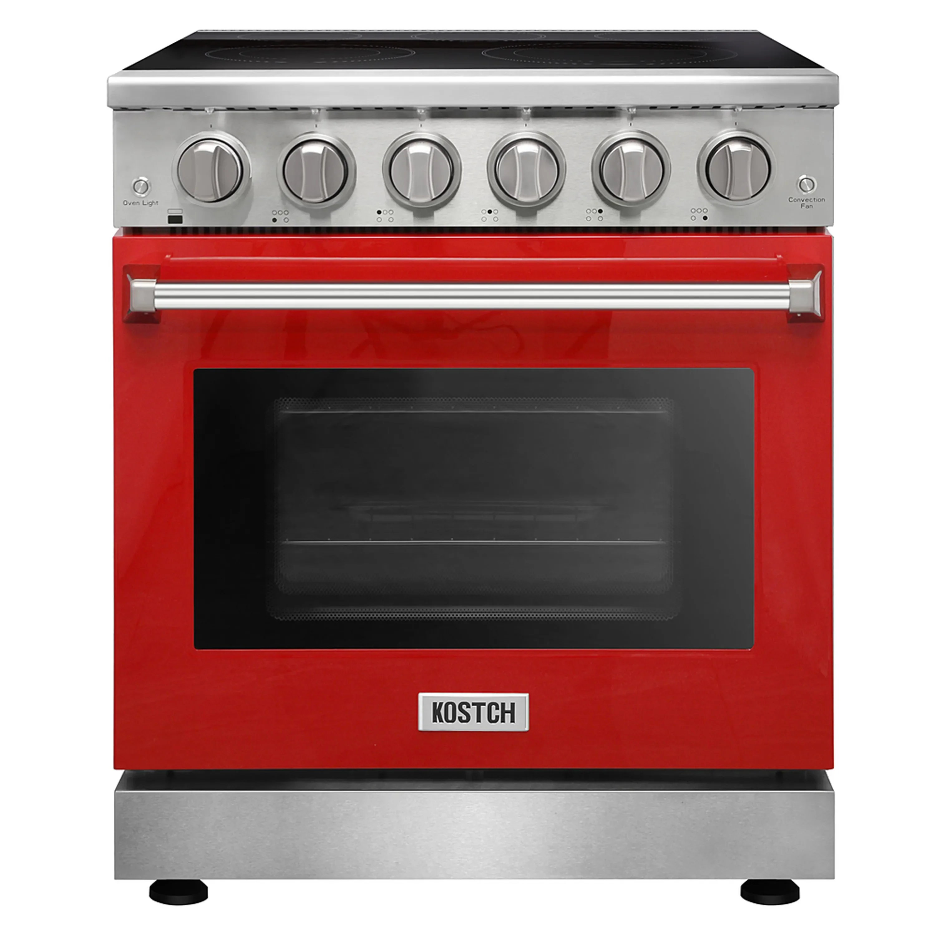 Kostch 30-Inch Glass Top Electric Range with 5 Burners & 4.55 Cu. Ft. Convection Oven in Red (KOS-30RE06H-R)