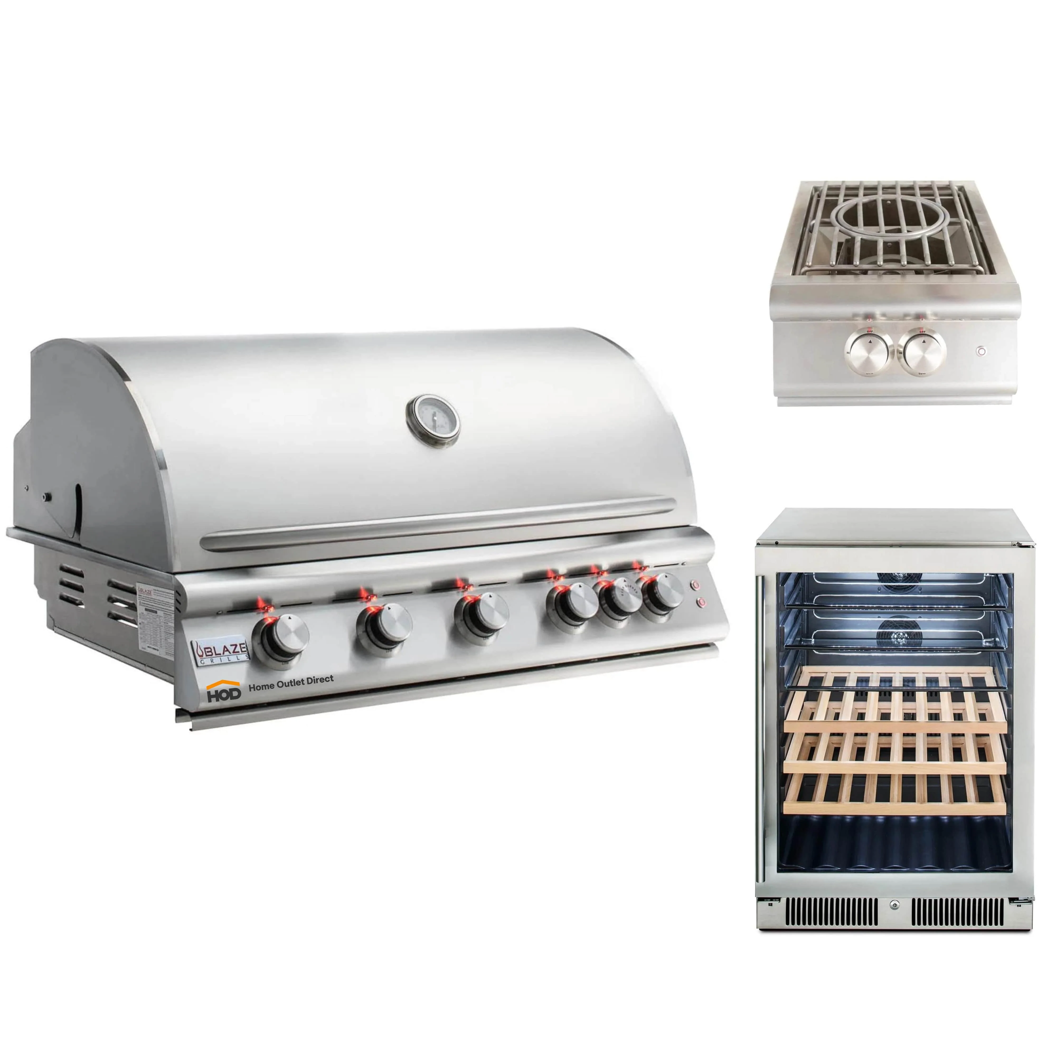 Blaze Grill Package - Premium LTE 40-Inch 5-Burner Built-In Liquid Propane Grill, Side Burner and Beverage Center in Stainless Steel