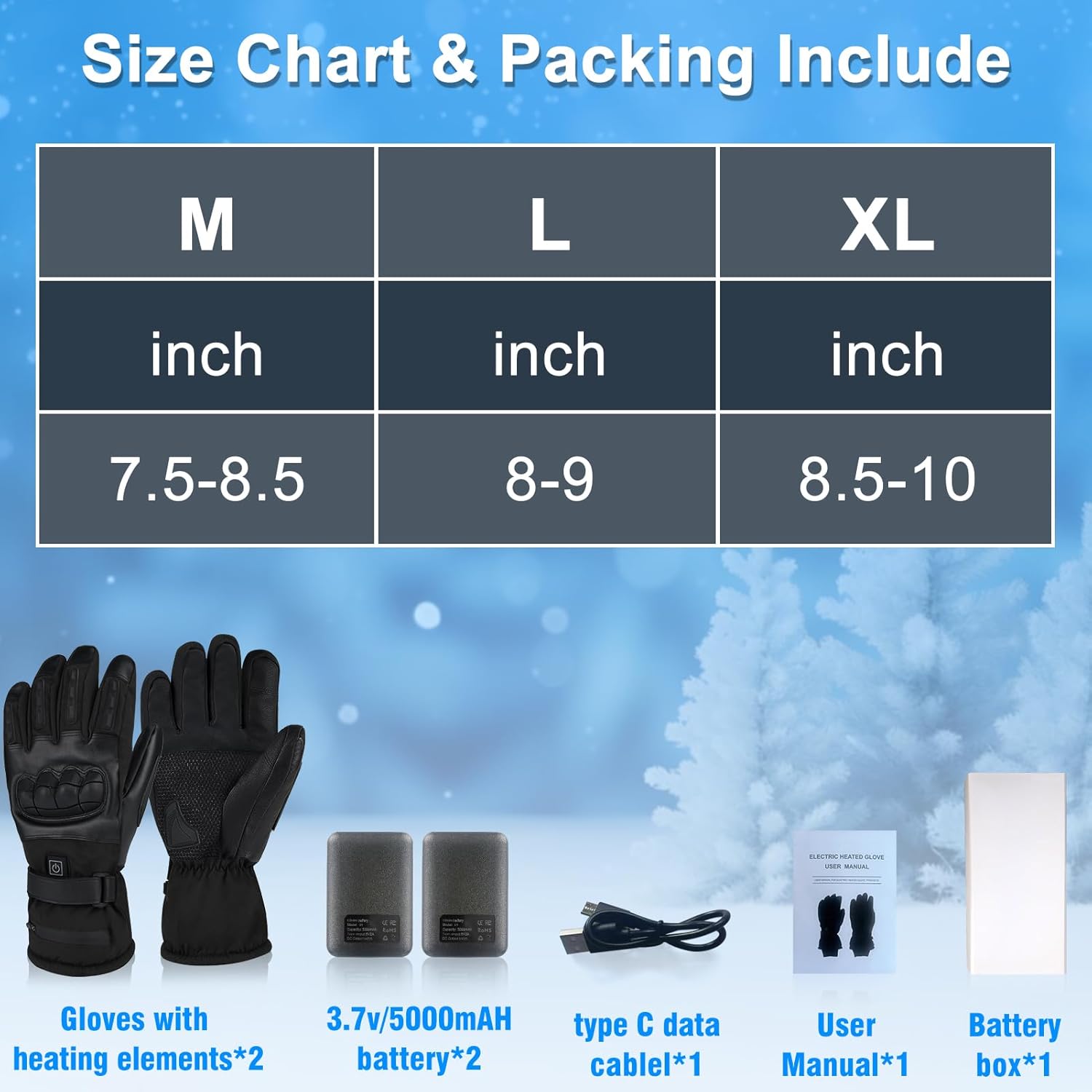 Lightweight Heated Gloves with Ultra-Thin 5000mAh Battery & USB-C Charging - 8Hrs Warmth for Men/Women, Waterproof for Skiing, Hiking, Snowboarding, Shoveling, Hunting, Arthritis Relief