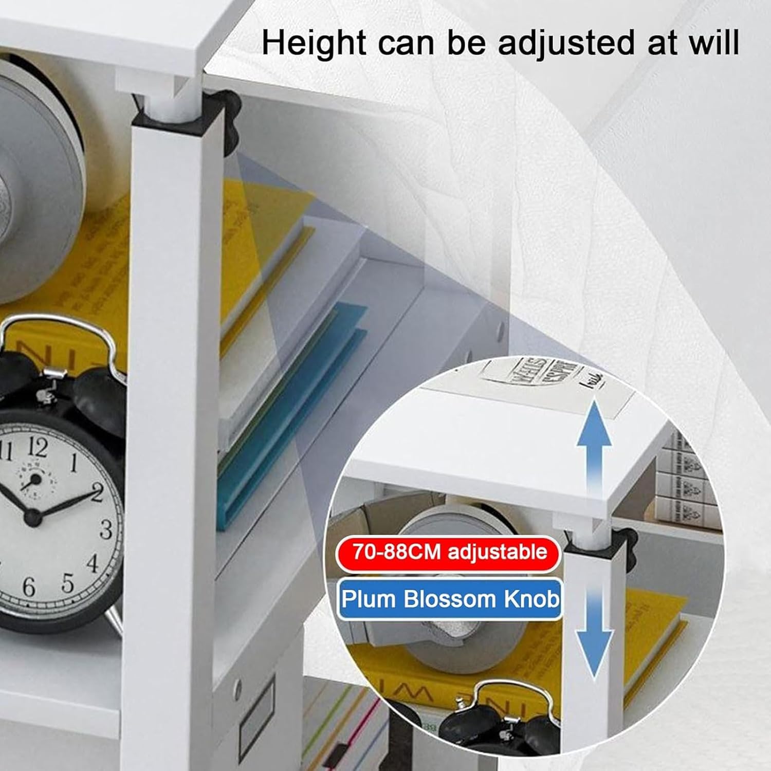 2 in 1 Foldable Overbed Table with Wheels, Bedside Table Adjustable Height, Mobile Computer Desk Laptop Table, Standing Over Bed Table for Hospital and Home Use,White a