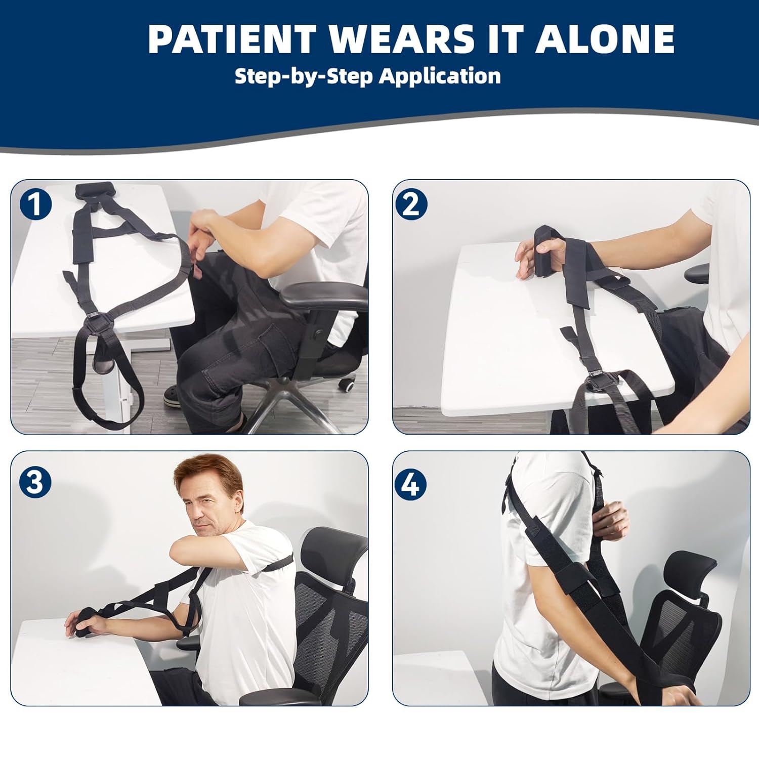 5702957 Arm Sling, Adjustable shoulder Strap with 4-Lab Lock, Breathable fabric for All-Day Comfortable, Black (Large: Height 5'10