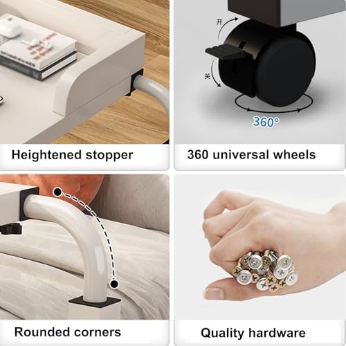 Over Bed Table with Wheels MDF Over Bed Desk, 65-95cm Height Can be Adjusted with 360° Universal Wheels and Heightened Stopper Suitable for Home, Hospital(Brass,100x40cm)