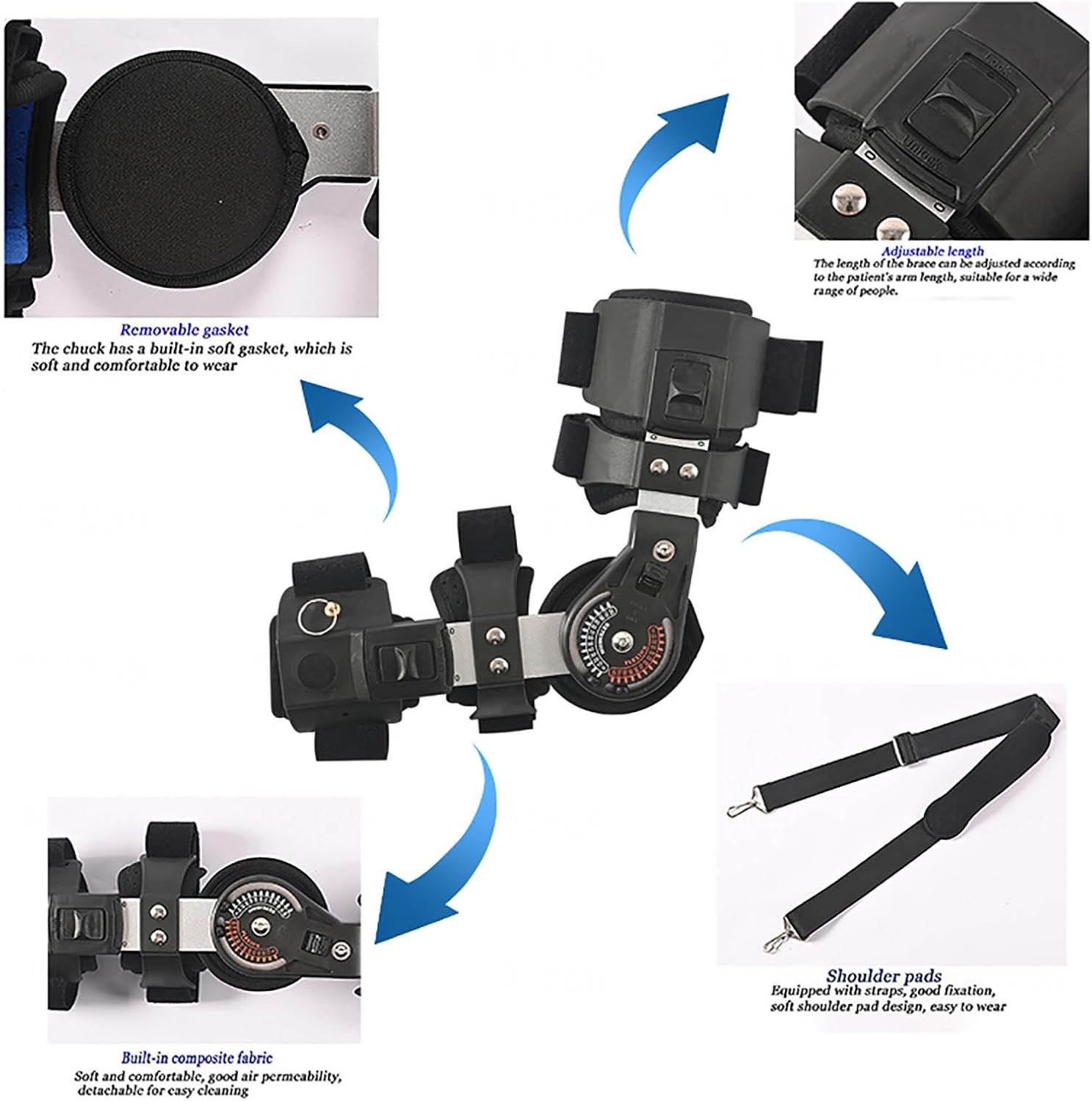 Elbow Splint Hinged Elbow Brace,Adjustable Shoulder Sling Stabilizer for Cubital Tunnel Syndrome and Ulnar Nerve Entrapment,Tendonitis,Tennis,Recovery Support After Surgery,Left