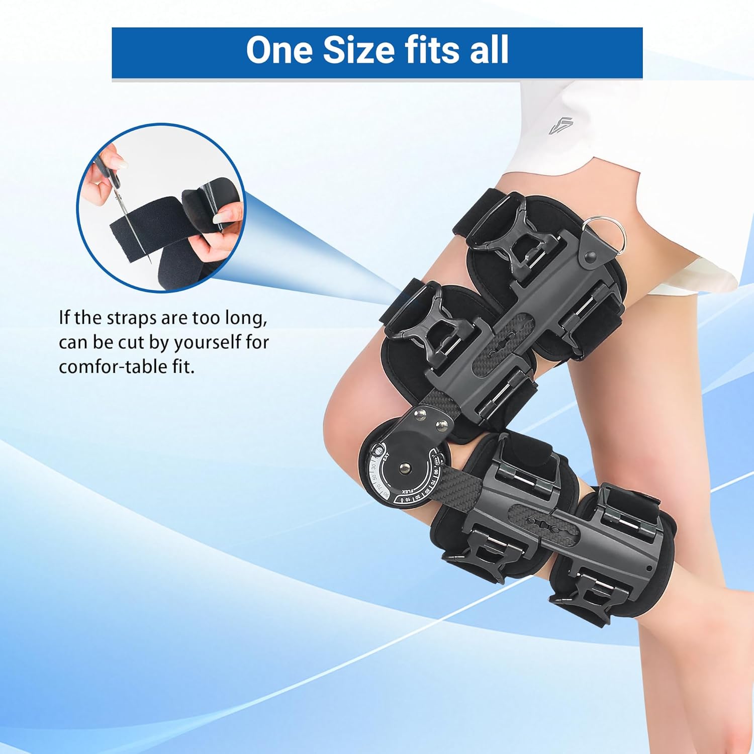 ROM Knee Brace with Shoulder Strap - Hinged Post OP Knee Brace Immobilizer Leg Braces Orthopedic Patella Knee Support Orthosis for ACL, PCL, MCL Injury, Meniscus Tear, Adjustable for Left and Right Leg