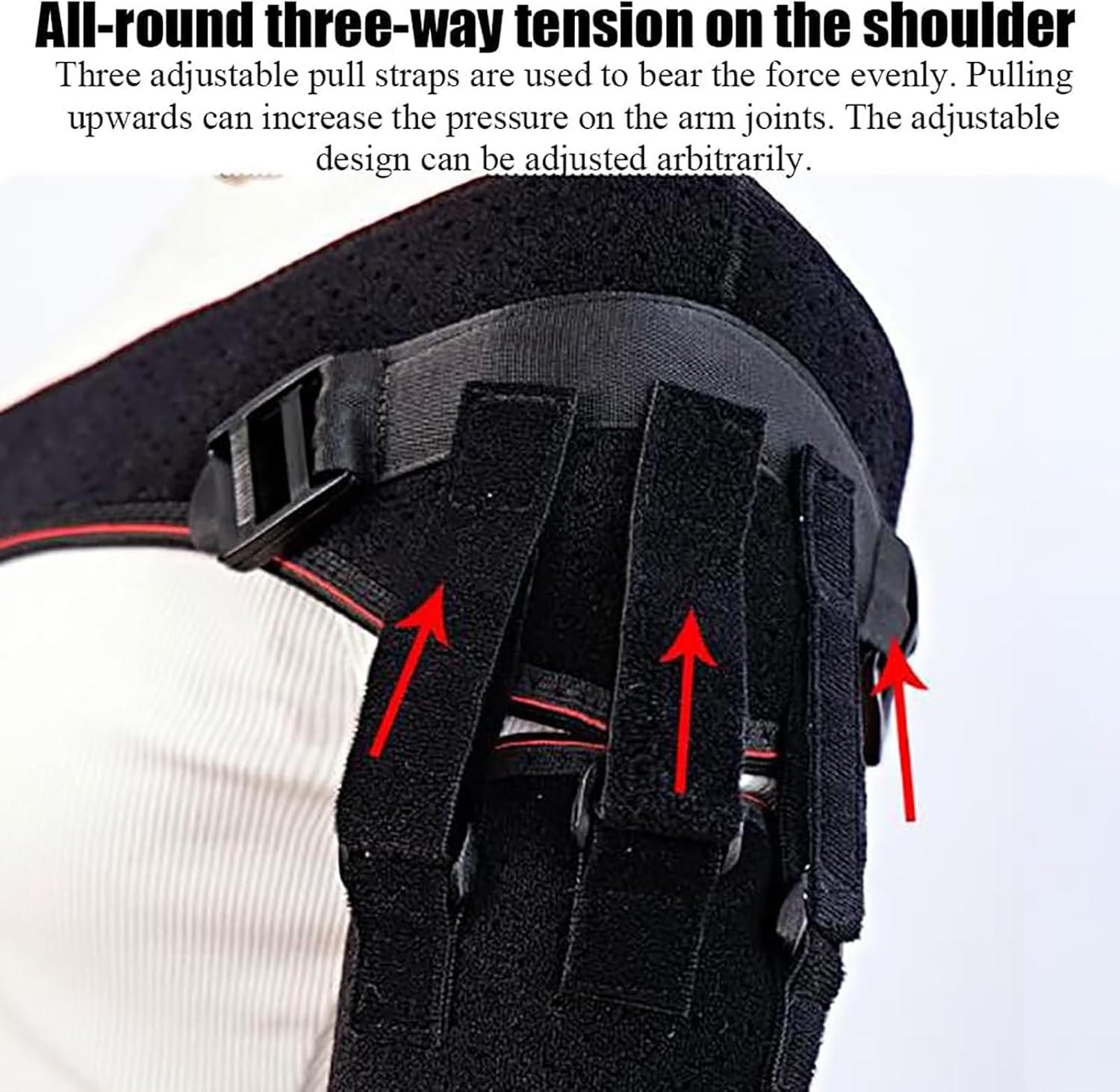 Shoulder Compression Wrap, Shoulder Brace, Shoulder Brace Strap with Removable Airbag, 3 Adjustable Pull Straps and User Friendly Breathable Fabric, for Dislocation, Chro,Grey