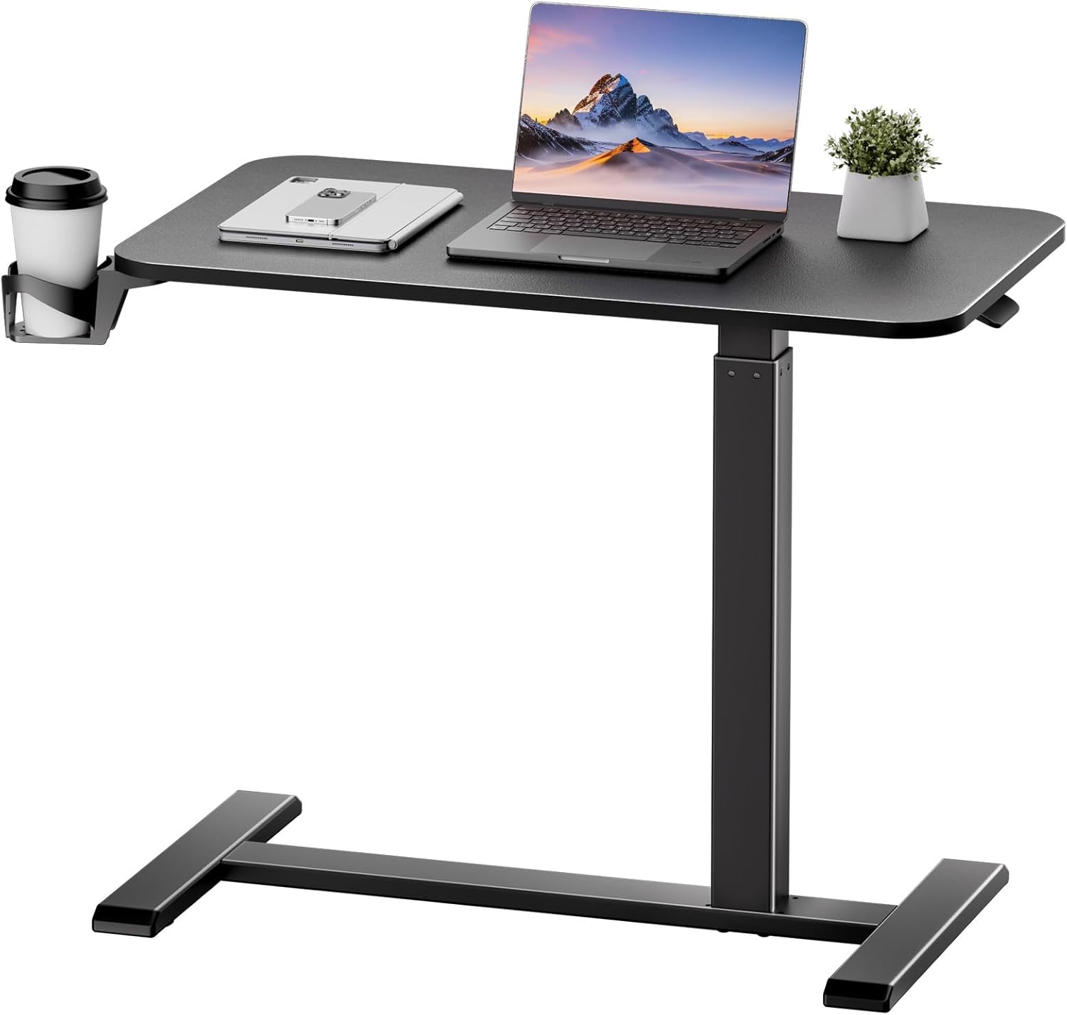 COMHOMA Adjustable Overbed Bedside Table with Wheels, Pneumatic Mobile Rolling Laptop Desk, Height Adjustable Standing Desk Bed Table for Hospital and Home Use (32