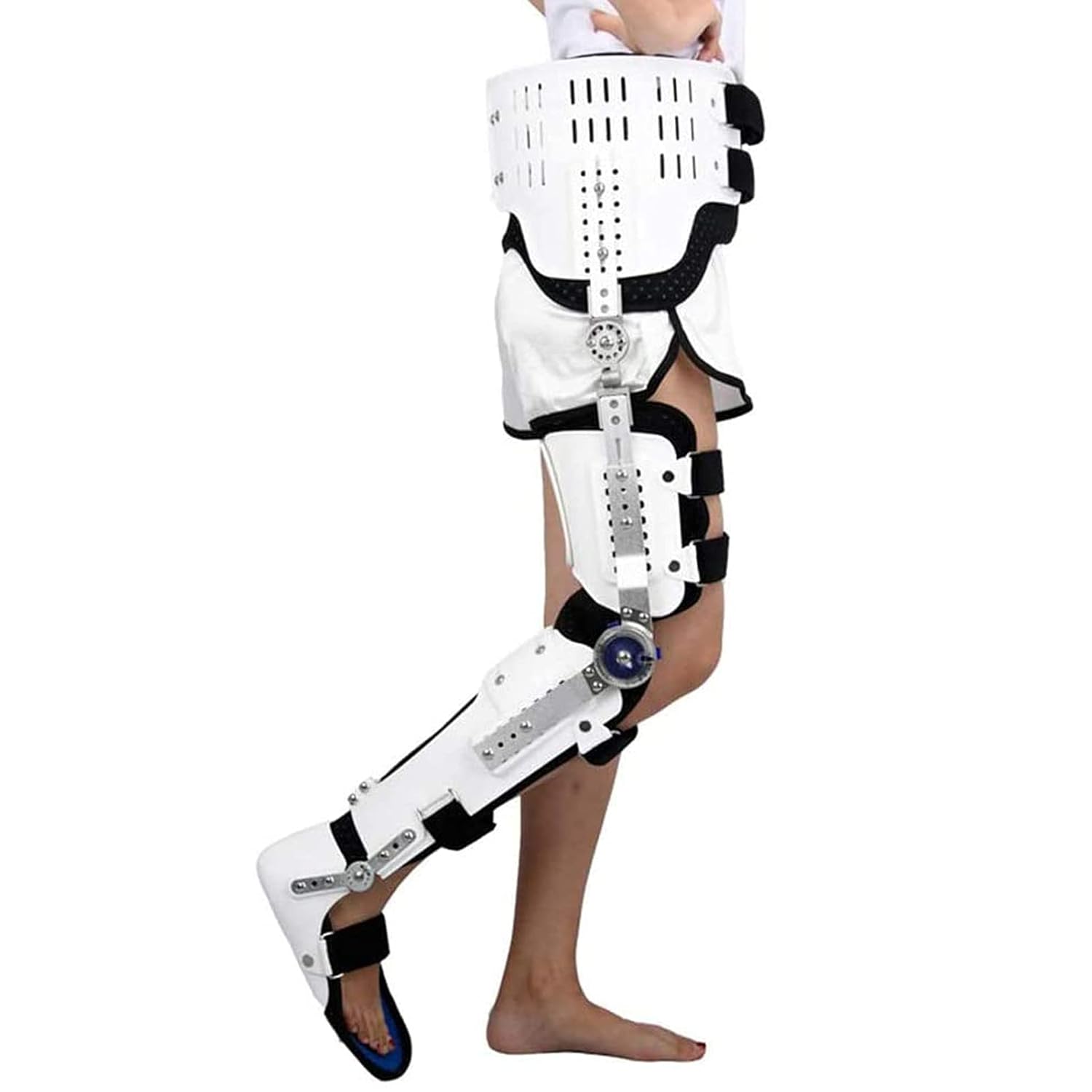 Hinged Post Knee Brace, Orthopedic Hinged Knee Brace with Foot Pad for Adults, Recovery Immobilization After Surgery Legs Can Be Bent (Right Leg-150Cm