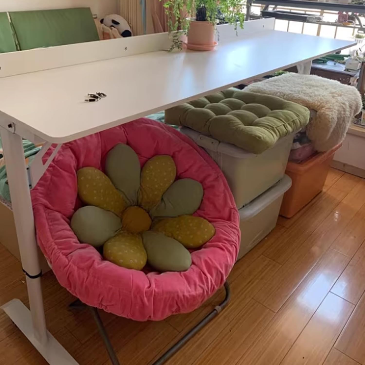 Adjustable Height Over The Bed Table, 360° Free Rotating Sofa Side Table with Manual Handle and Wheels, Cross-Bed Overbed Table, Standing Workstation Laptop Des for Work(240x40cm/94.4x15.7in)