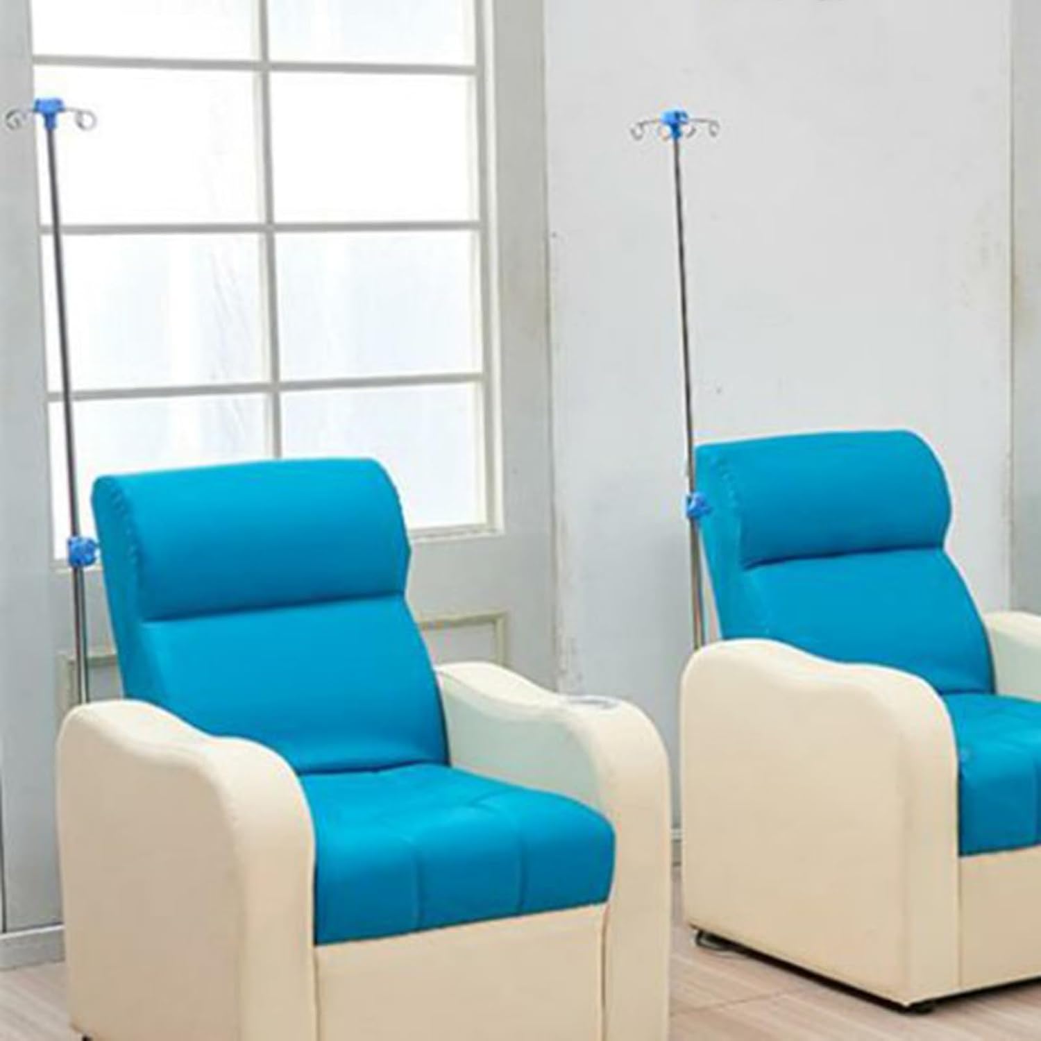 Height Adjustable IV Infusion Stand - Stainless Steel with 4 Hooks, Telescopic Design, Easy Install Bed Pole for Hospital & Home Use - Medical Equipment (White)