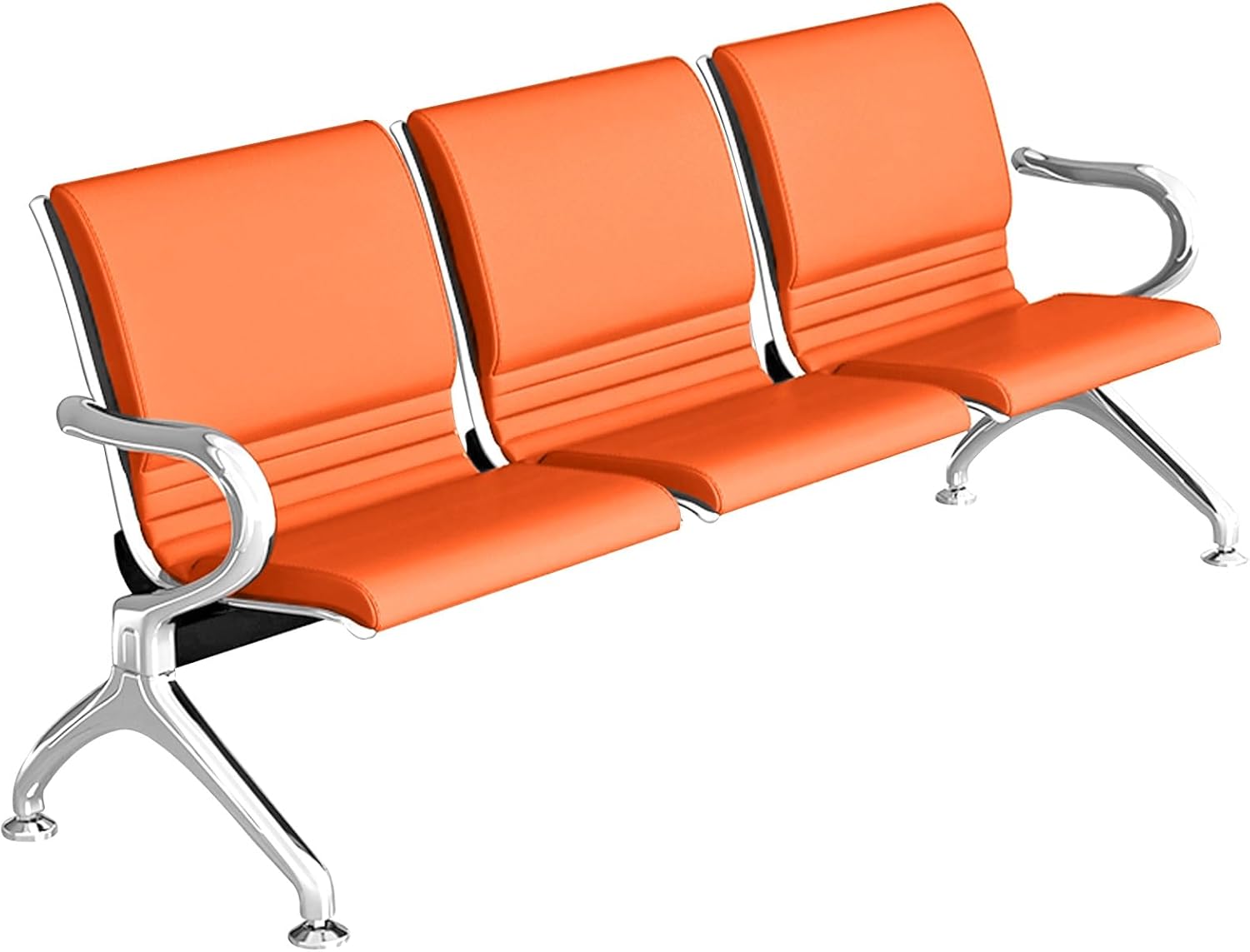 Blue 3Seat Reception Chairs with Arms Thick 4Cm Leather Cushions Durable Waiting Room Bench for Clinics Banks Airportsstylish Seating Furniture (Orange)