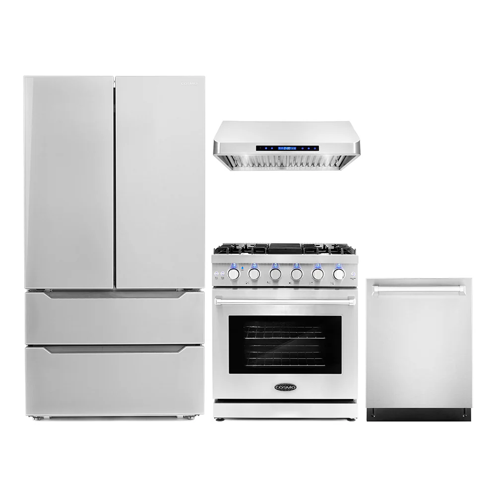 Cosmo 4-Piece Appliance Package - 30-Inch Gas Range, Under Cabinet Range Hood, Dishwasher and Refrigerator in Stainless Steel (COS-4PKG-089)
