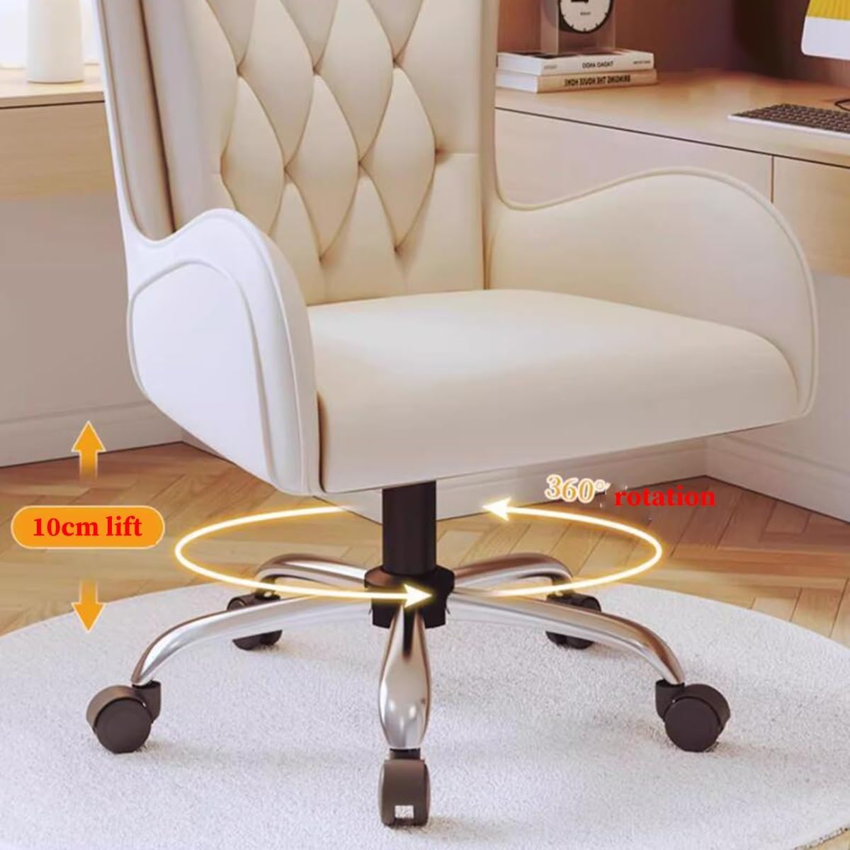 Computer Desk Chair, Executive Chairs, Executive Office Desk Chair Leather Reclining Chair High Back with Lumbar Support, Liftable Vanity Task Chairs with Arms,/Orange-B