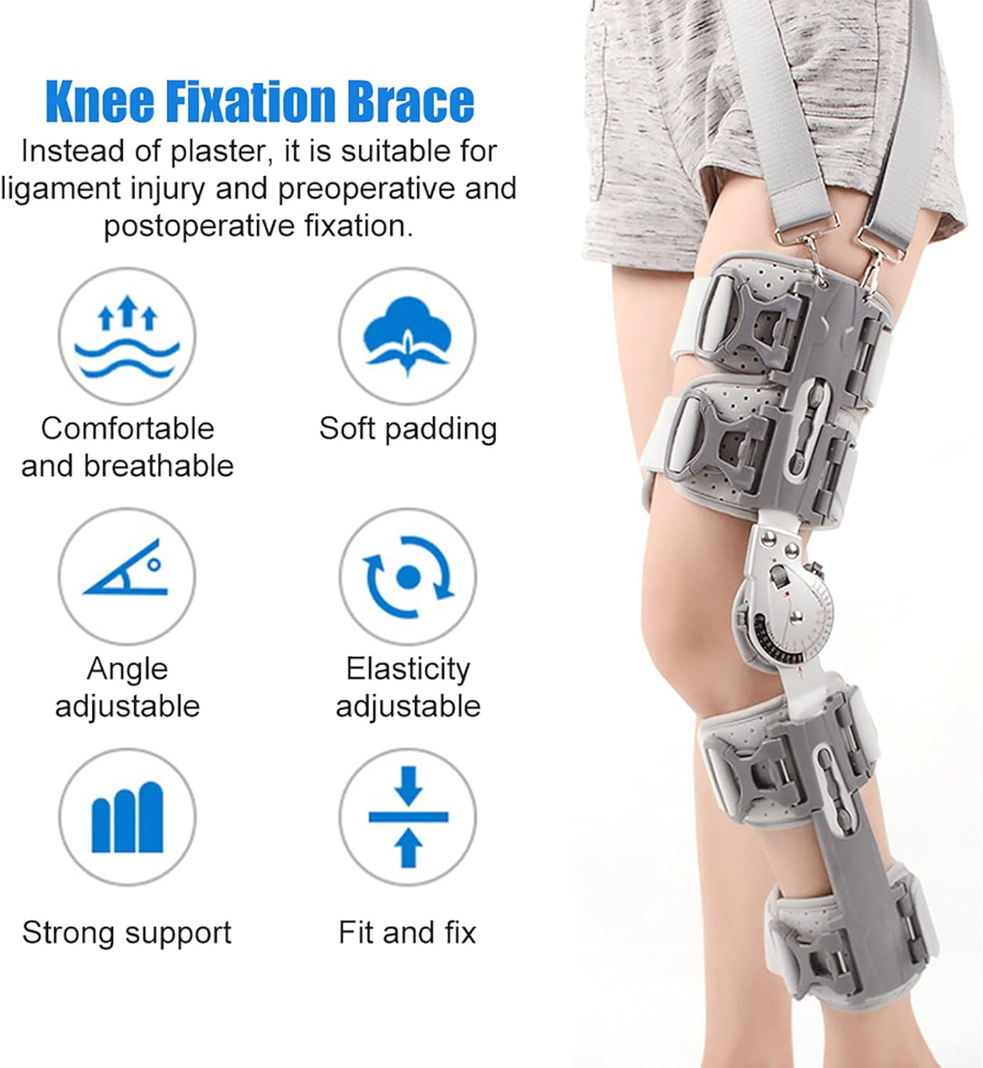 Hinged ROM Knee Brace, Orthopedic Patella Support Orthosis with Two-Way Adjustable Chuck, for Left Leg and Right Leg Knee Injury, Ligament Strain, Post-Fracture Fixation, Both Men(