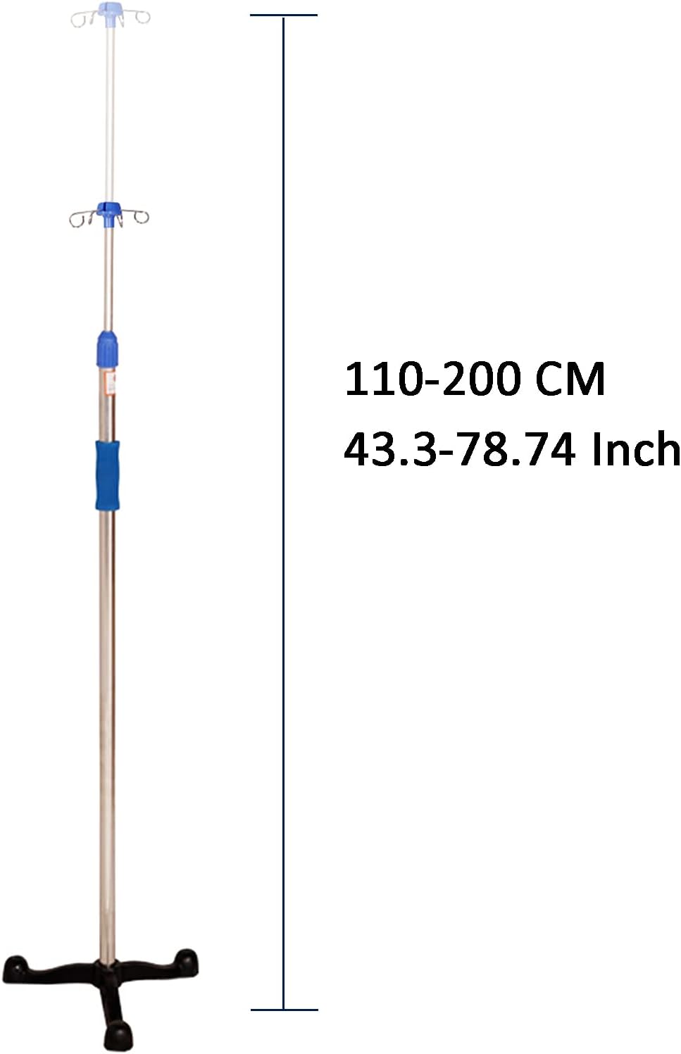 Adjustable Medical Infusion Stand with 4 Hooks - Drip Holder Pole for Hospital & Clinic Use, Height Adjustable IV Stand for Efficient Fluid Delivery