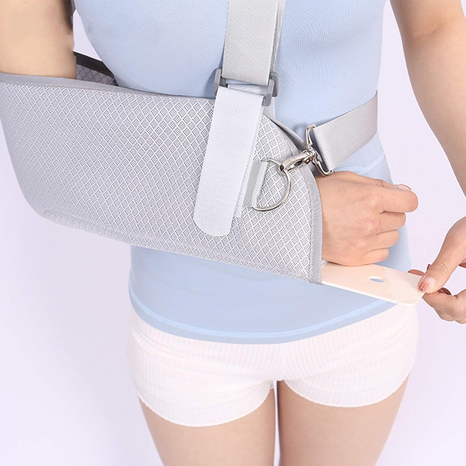 Arm Sling with Ergonomic Design, Split Strap and Waistband with ABS Plate Support for Broken Fractured Arm Elbow Wrist, Adjustable Shoulder Strap, Universal for Left and R