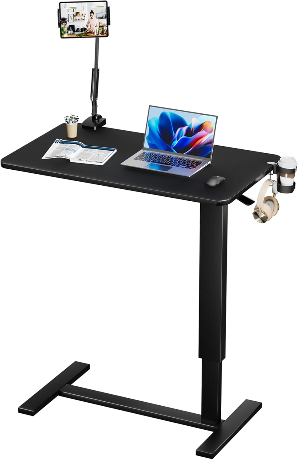 Adjustable Overbed Bedside Table with Wheels(31.2