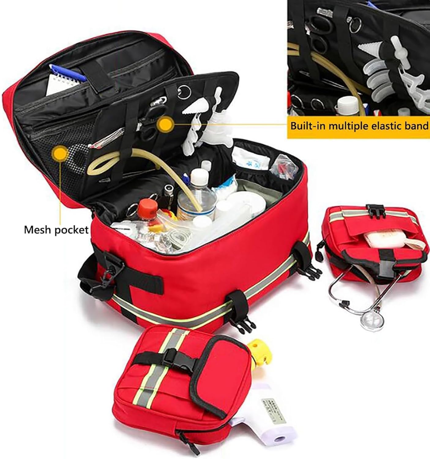 First Responder Bag Empty, Professional Medical Large Capacity Waterproof Emergency Trauma,with Inner Dividers, for Home Health Nurse, Community Care, EMT(Green)