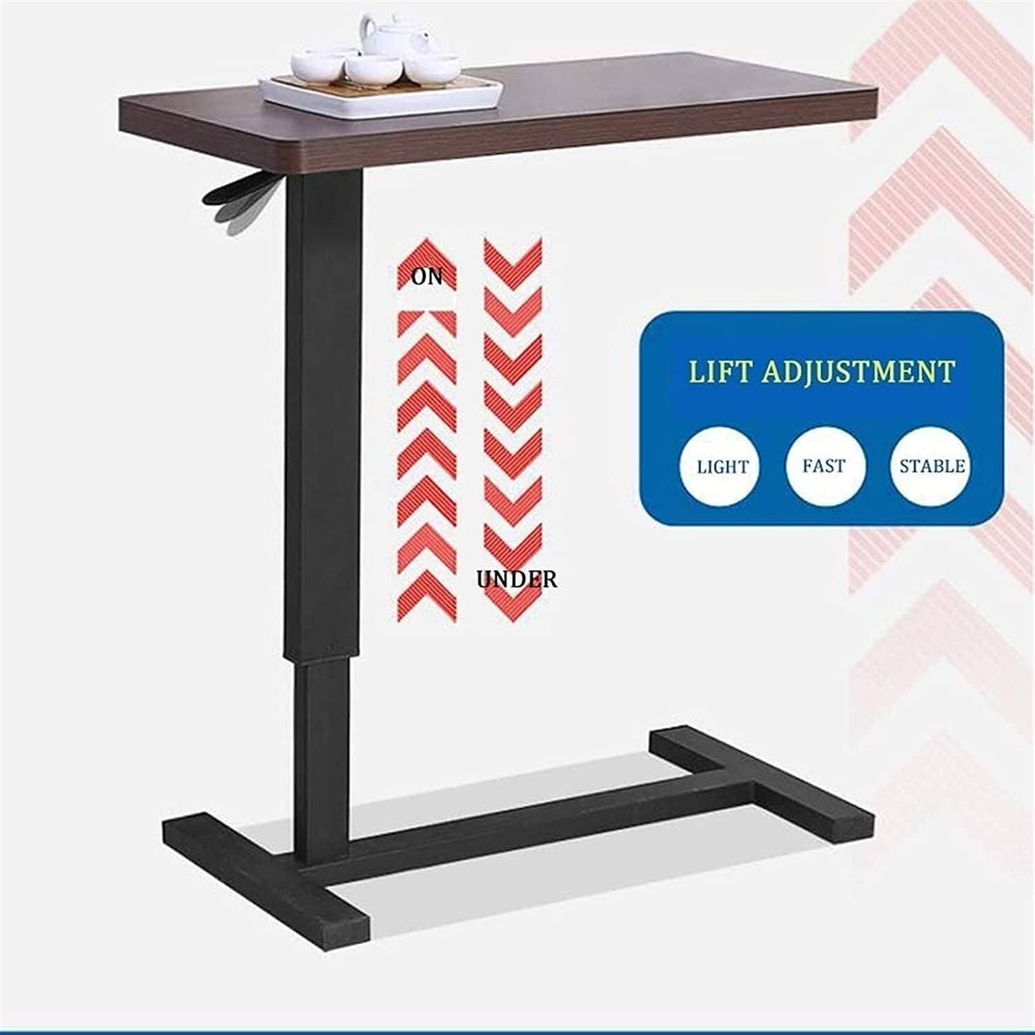Overbed Table with Adjustable Height, Mobile Standing Desk, Sit to Stand Desk with Wheels, Bedside Laptop Table for Home and Office Use