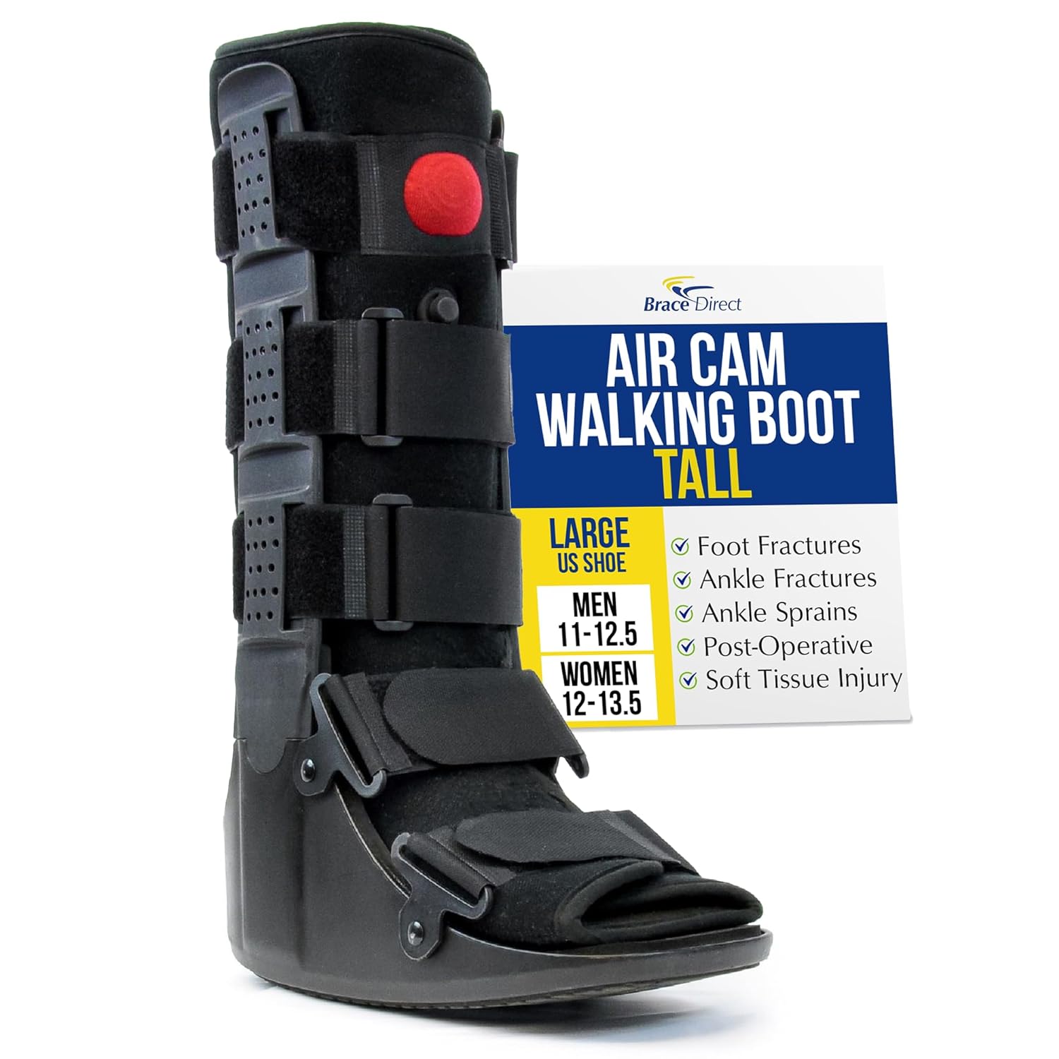 Brace Direct Tall Air CAM Walker Boot - Medical Boot for Broken Foot, Severe Ankle Sprain & Post-Op Recovery (Large - US Shoe Men 11-12.5 / Women 12-13.5)