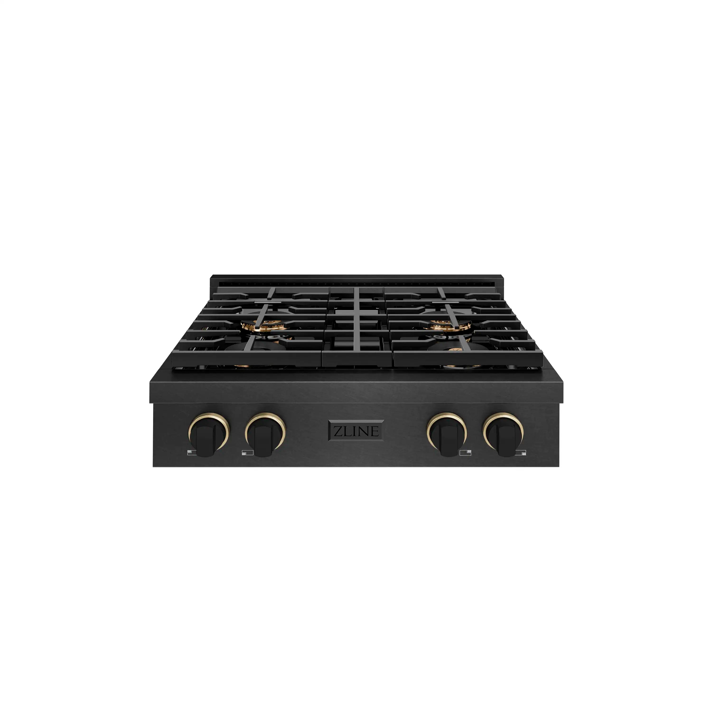ZLINE Designer 30-Inch Paramount Gas Rangetop with 4 Burner DuoPro鈩?Cooktop in Black Satin with Black and Champagne Accents (PSRTBSZ-30-MBCB)