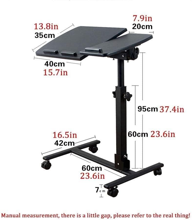 Adjustable Overbed Table Sofa Bed Stand Mobile Computer Desk for Bedroom, Living Room & Home Use, Black Color