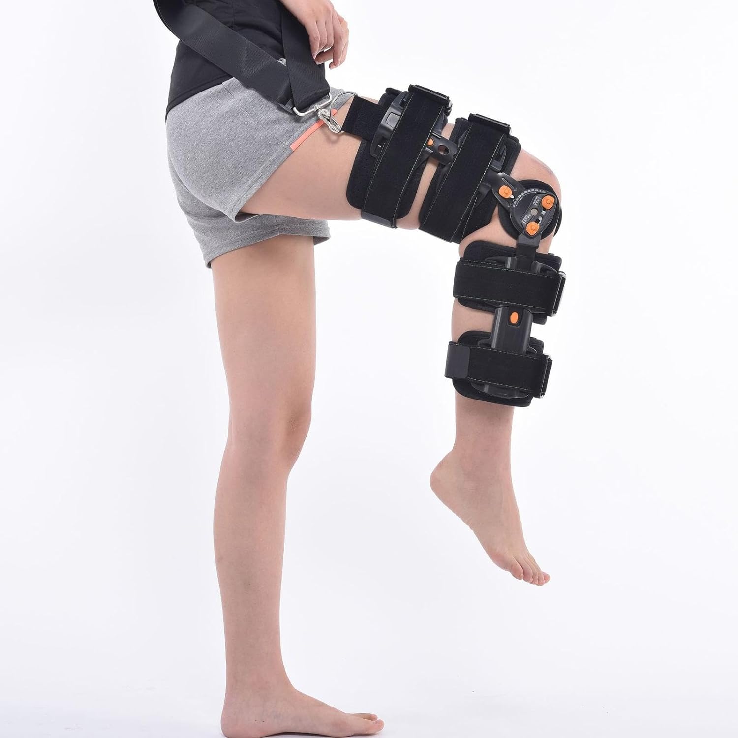 Hinged Rom Knee Brace with Velcro, Length Adjustable Knee Immobilizer, Post Op Knee Brace for Surgery, Meniscus Tear, Ligament Strain, Activity Training Fixation