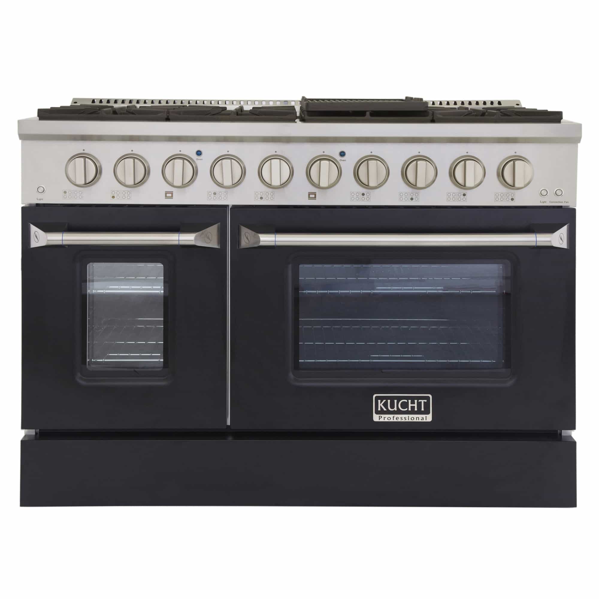 Kucht 48-Inch Pro-Style Dual Fuel Range with Propane Gas in Stainless Steel with Black Oven Door (KDF482/LP-K)