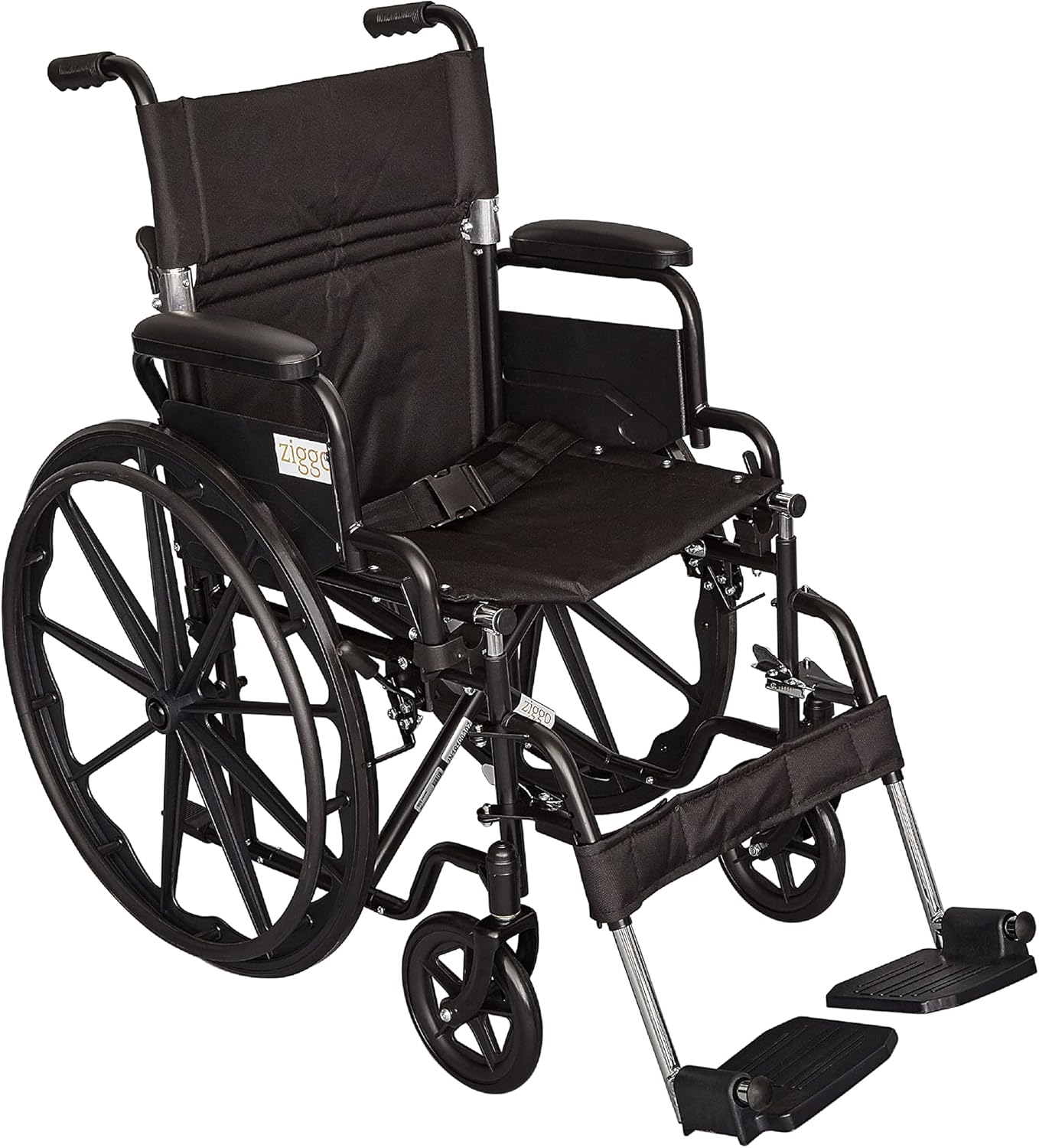 Ziggo 18” Seat Width Pediatric Wheelchair for Kids & Children, Lightweight, Manual Folding Wheelchair w/Safety Belt, Swing-Away Foot Support w/Straps, Desk Length Arm Rests