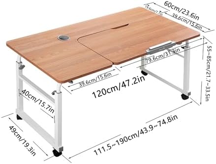 Hospital Table Over Bed for Home Use Swivel,Over The Bed Table with Wheels,Adjustable Height Table,Hospital Bed Table,Chair Cart,Laptop Desk for Bed,Recliner Table,Perfect for Hospital Famil