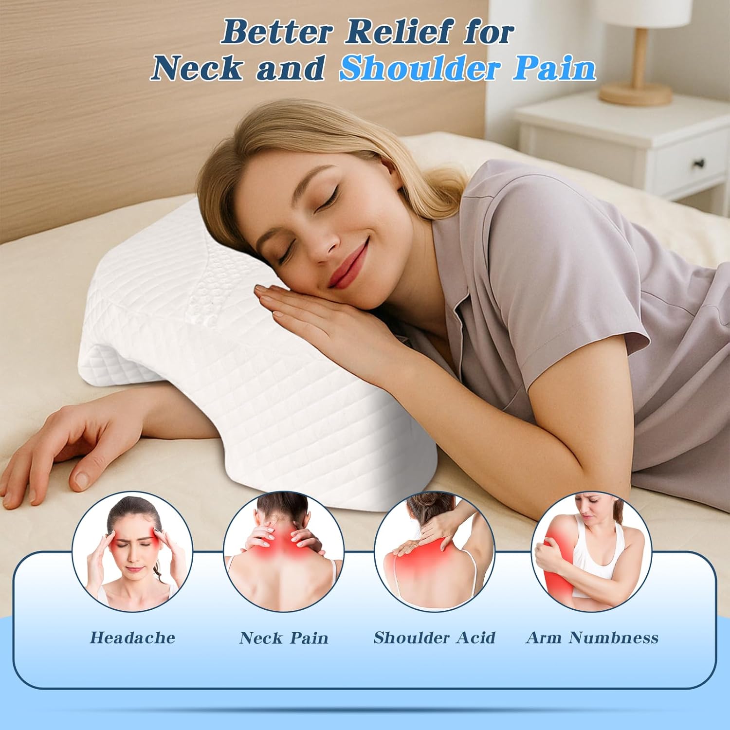 Side Sleeper Pillow with Arm Hole, Shoulder Relief System, Newly Upgrade Arm Pillow for Neck and Shoulder Pain, Premium Memory Foam, Suitable for Side, Back and Stomach Sleepers - White