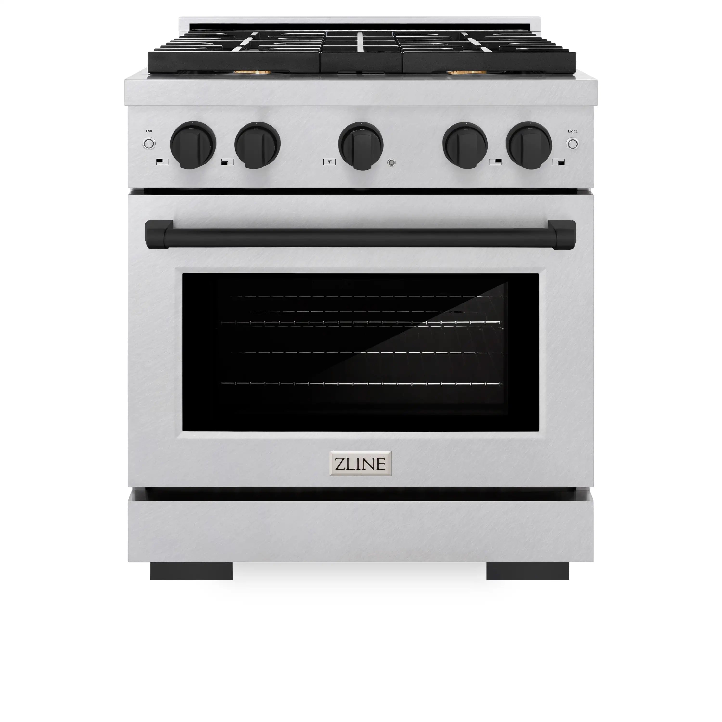 ZLINE Autograph Edition 30-Inch 4.2 cu. ft. Paramount Dual Fuel Range with 4 Burner Gas Cooktop and Electric Convection Oven in Satin Stainless Steel with Matte Black Accents (SDRSZ-30-MB)