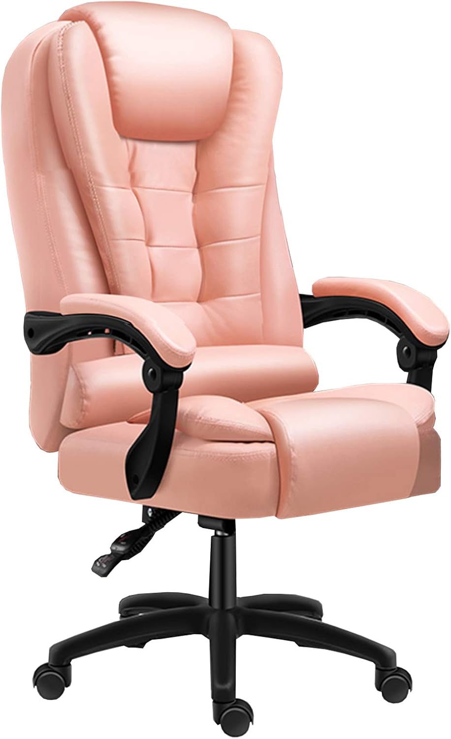 High-Back Office Chair, Brown Leather Executive Chair with Lumbar Support & Padded Armrests, Adjustable Height, 360 Swivel, Ideal for Office Use (Pink