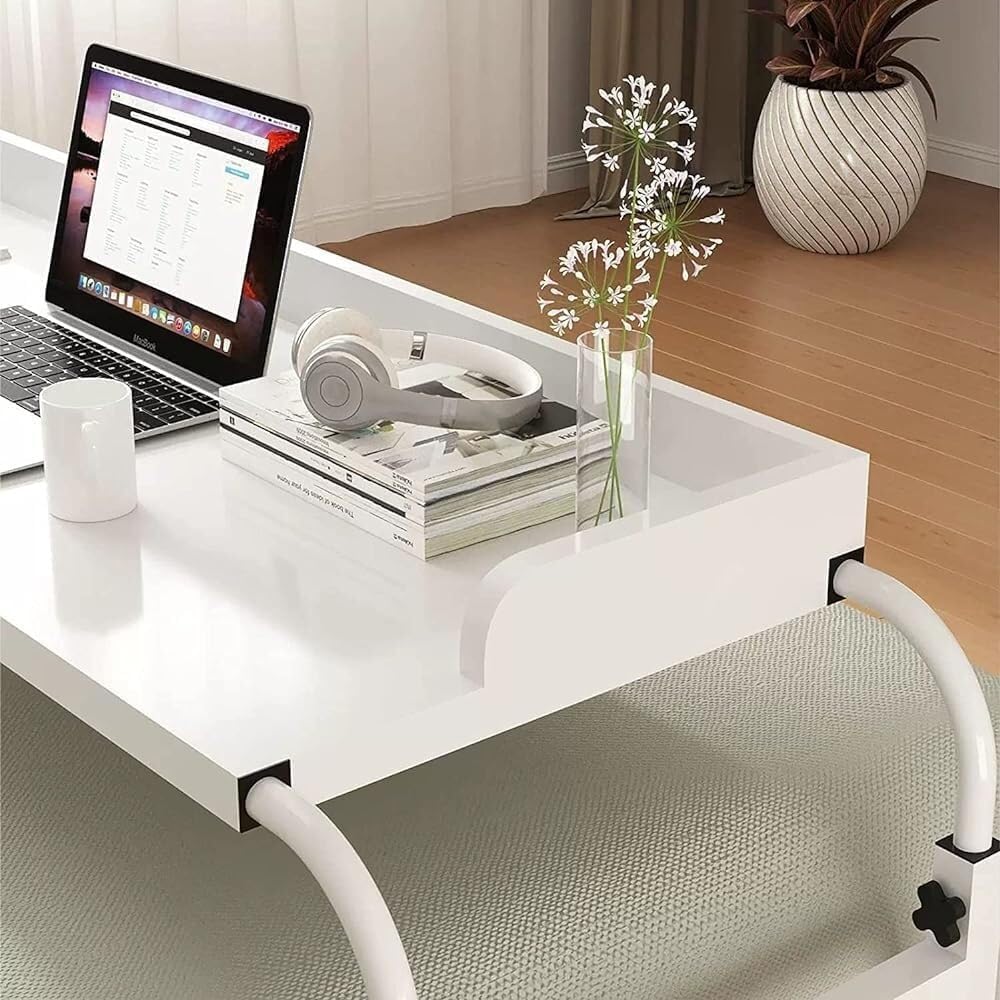 Overbed Bedside Table with Rolling Wheels Mobile Over Bed King Queen Laptop Food Tray Desk Rolling Medical Tablestanding Workstation Height/Widthadjustable(Wood Grain)