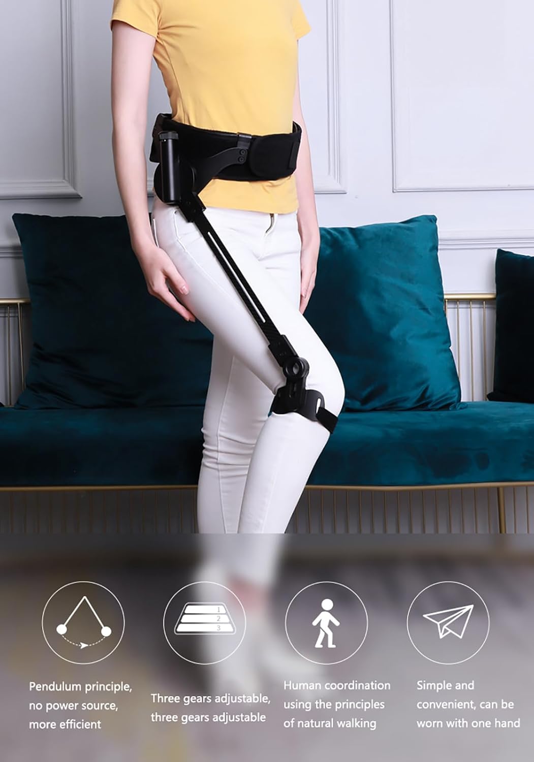 Power Walking Aids Orthopedic Knee Immobilizer Brace Full Leg Support Stabilizer for ACL Injury, Anti-Hyperextension Knee Brace for Men and Women(Right) L Both Legs