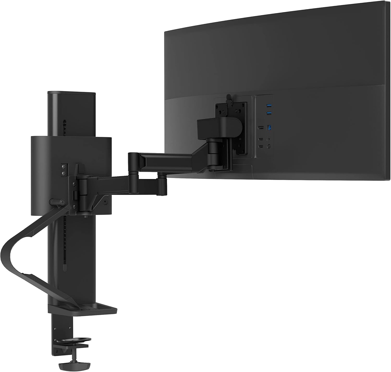 Ergotron – Trace™ Single Monitor Arm, VESA Desk Mount – for Monitors Up to 38 Inches, 6.5 to 21.5 lbs – Matte Black