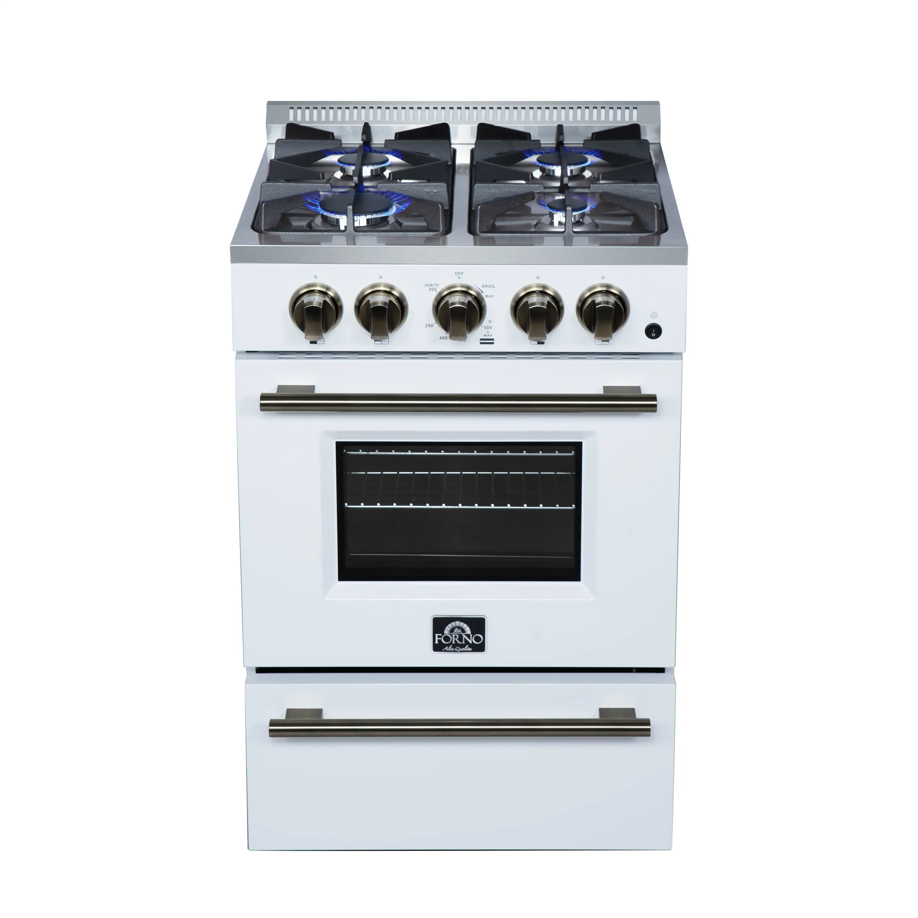 Forno Lamazze 20-Inch Freestanding Gas Range in White with Antique Brass Trim (FFSGS6265-20WHT)
