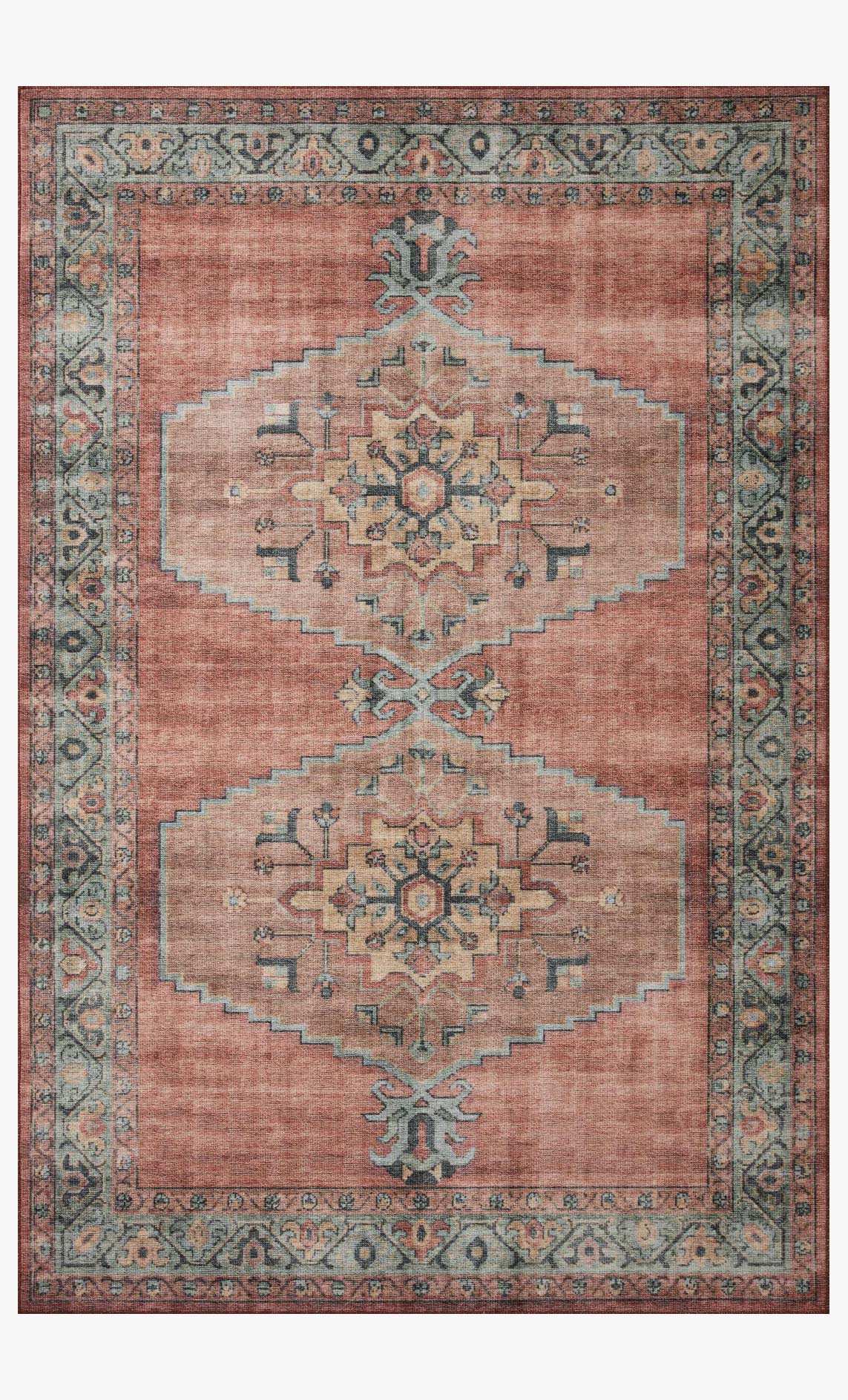 Loloi II Heidi Collection - Traditional Power Loomed Rug in Spice & Aqua (HEI-05)