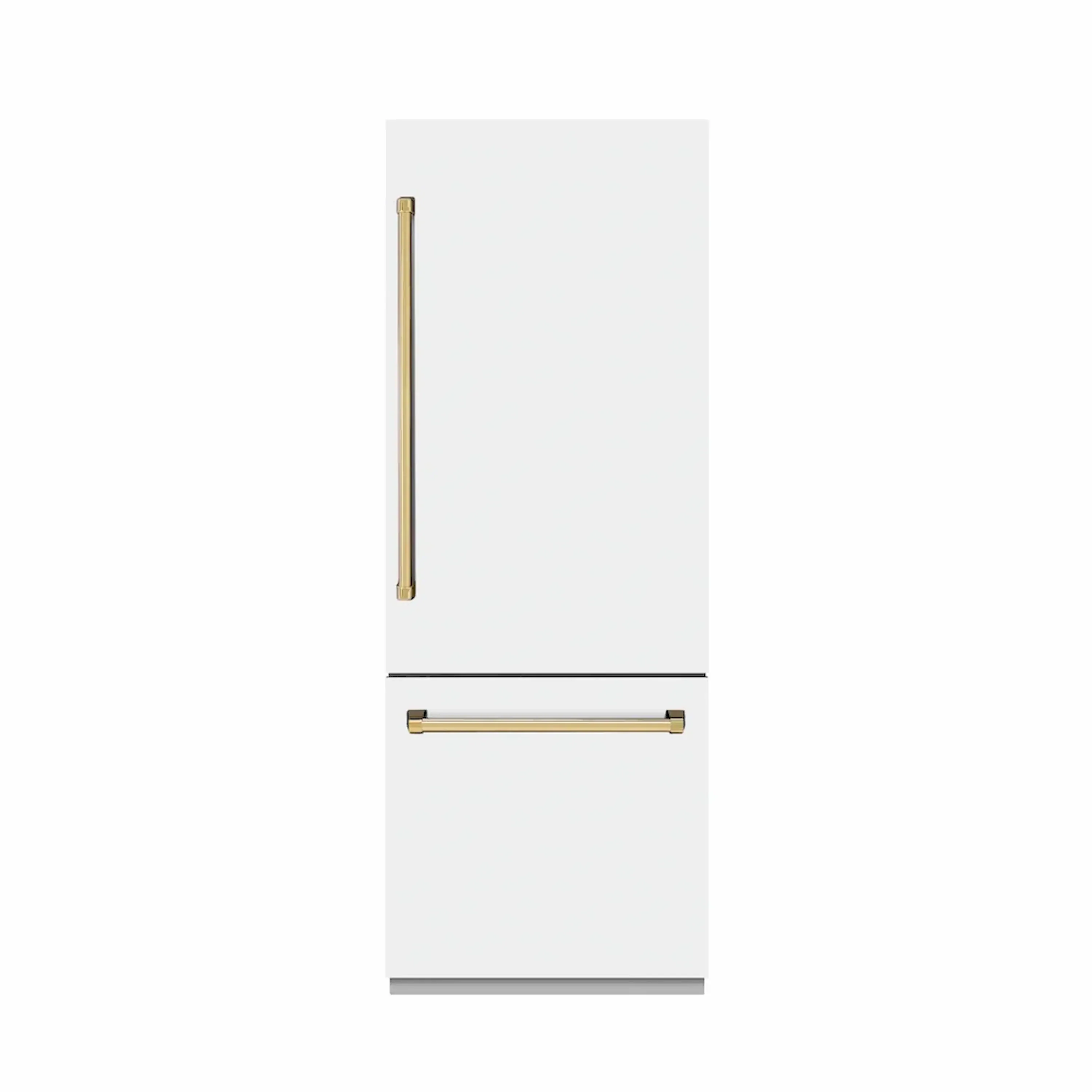ZLINE Autograph Edition 30-Inch 16.1 cu. ft. Built-In Bottom Freezer Refrigerator with Water Dispenser and Ice Maker in White Matte with Graphite Gray Interior and Polished Gold Accents (GRBIVZ-WM-30-G)