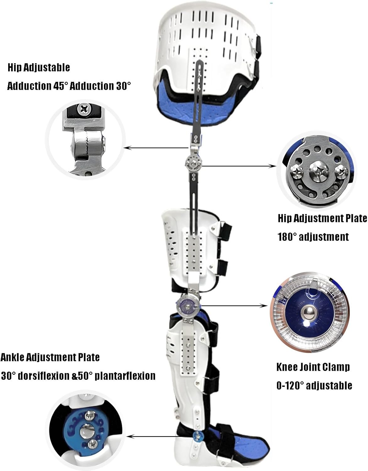 Articulated Knee Orthosis Immobilizer, Professional Hip-Knee-Ankle-Foot Orthosis with Walking Boot, Knee Support Brace, Leg Support for Walking(left)