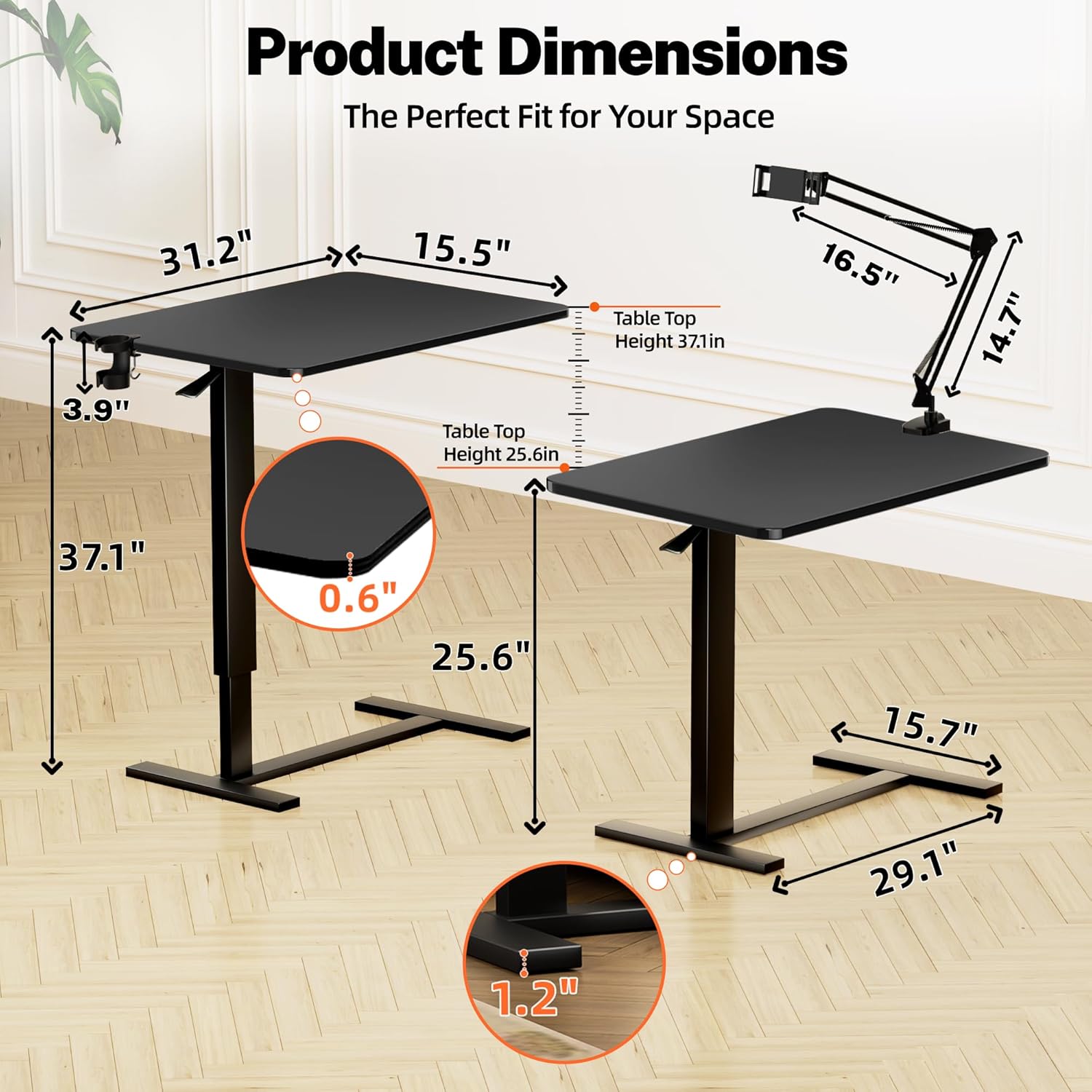 Adjustable Overbed Bedside Table with Wheels(31.2