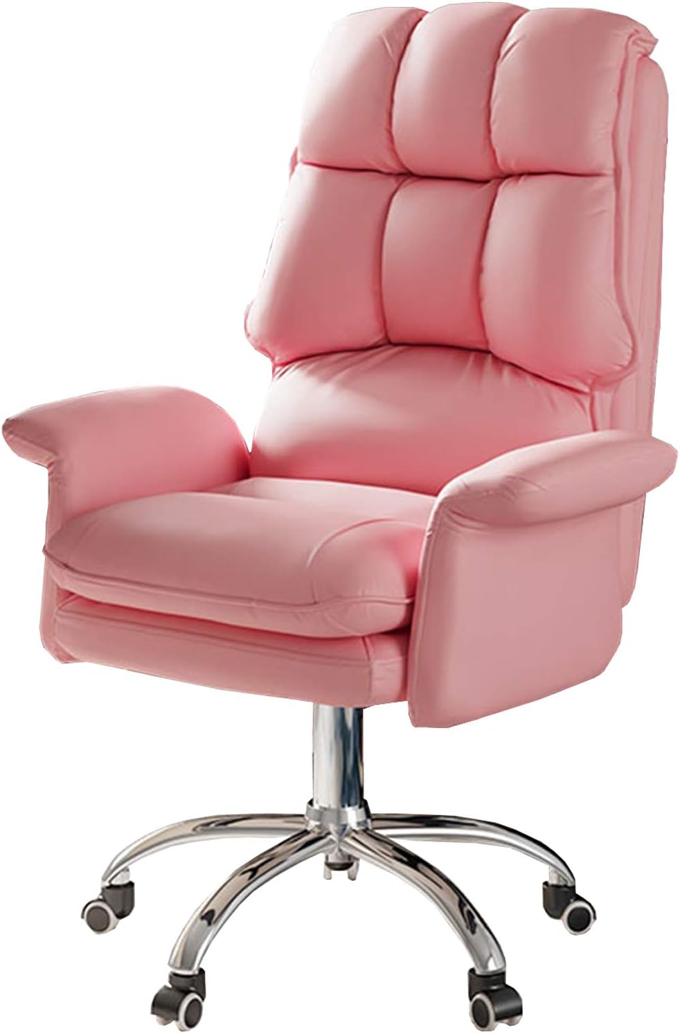 Adjustable Computer Chair High Back Office Desk Chair Lumbar Support Upholstered PU Leather Cushion with Armrests (Pink